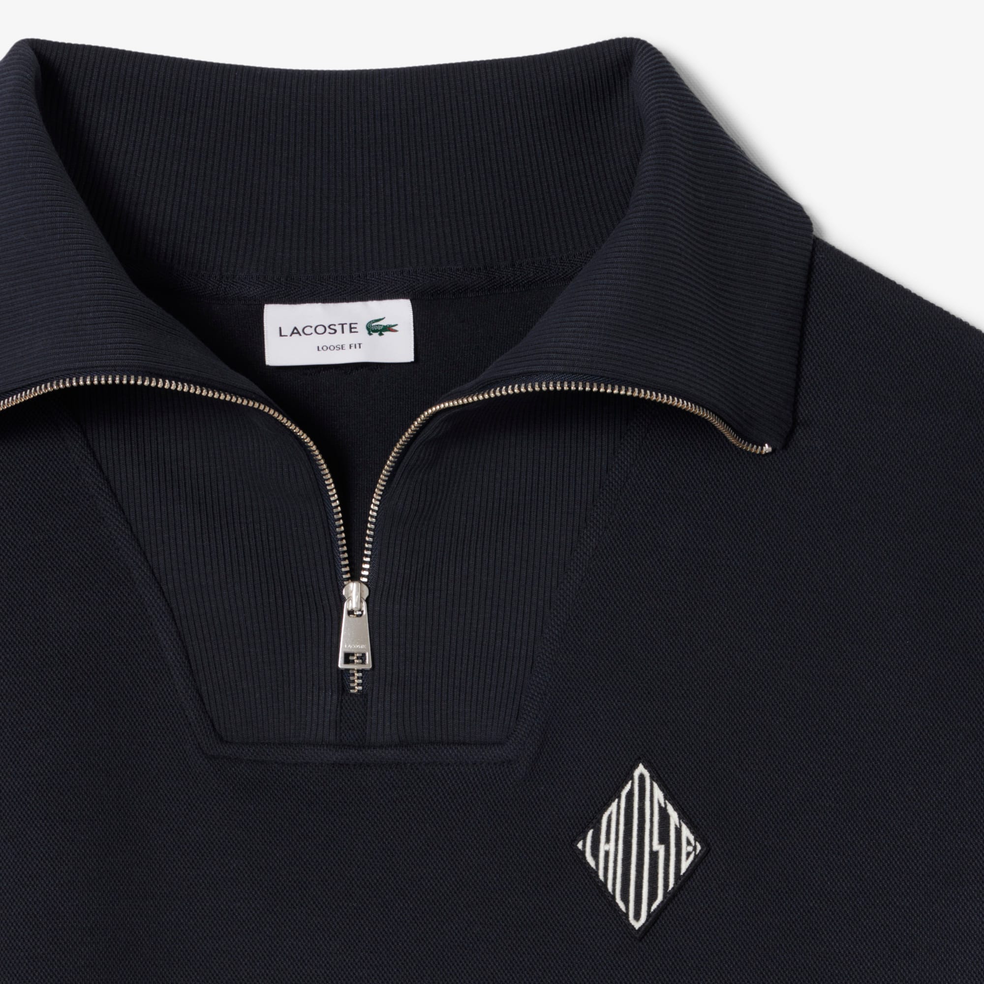 Loose Fit Zipped Neck Piqué Sweatshirt - Black