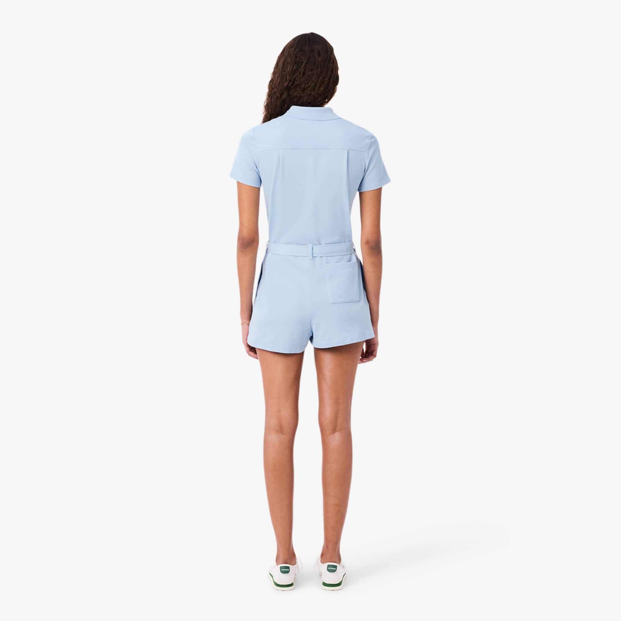 Stretch Piqué Polo Collar Romper - Light Blue