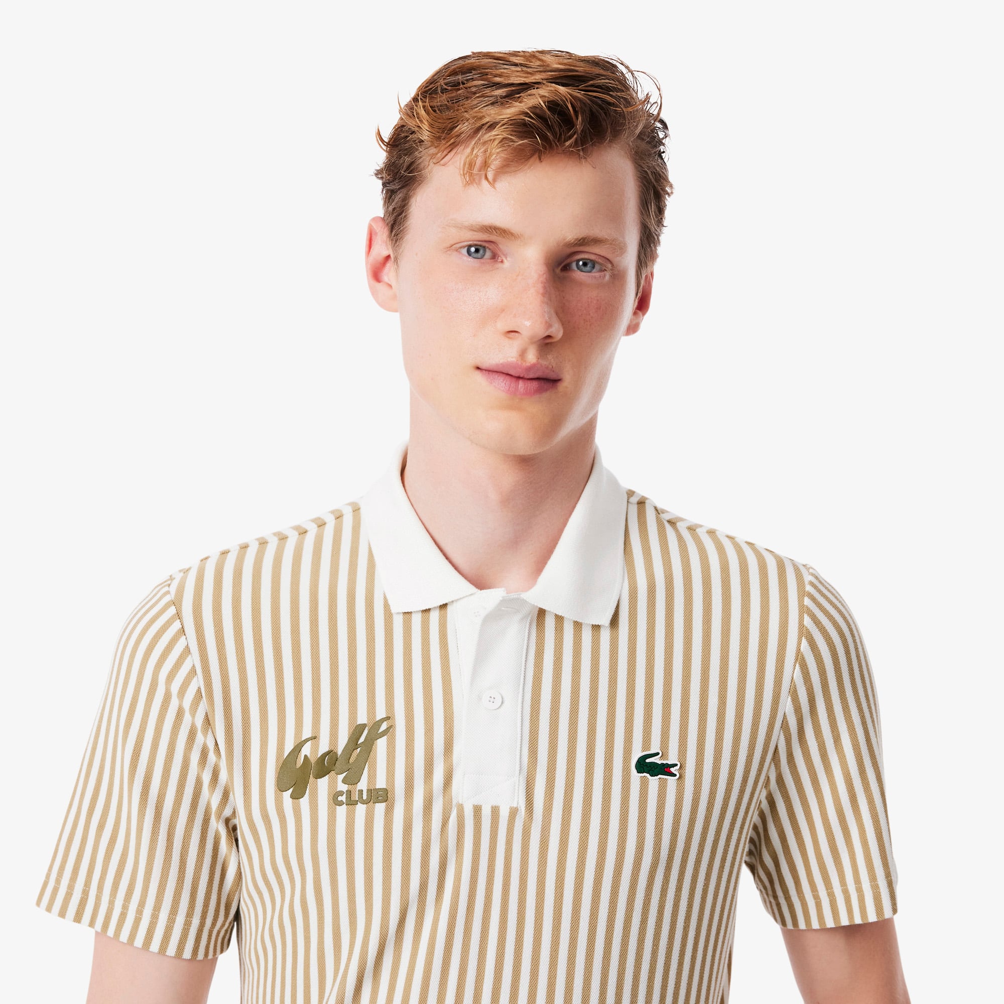 Men's Thermo-Regulating Striped Golf Polo - Beige / White