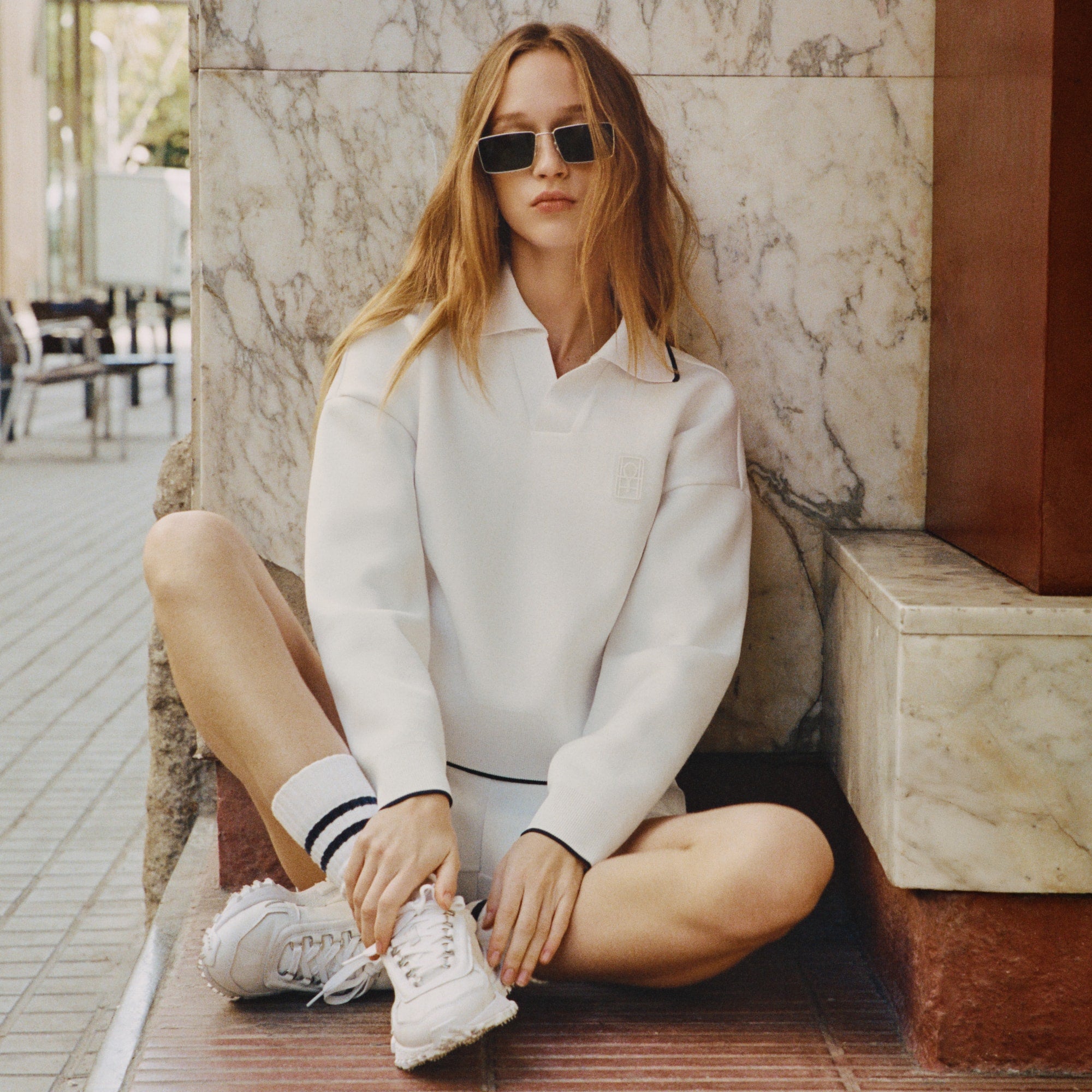Tennis Heritage Polo Collar Sweatshirt - White