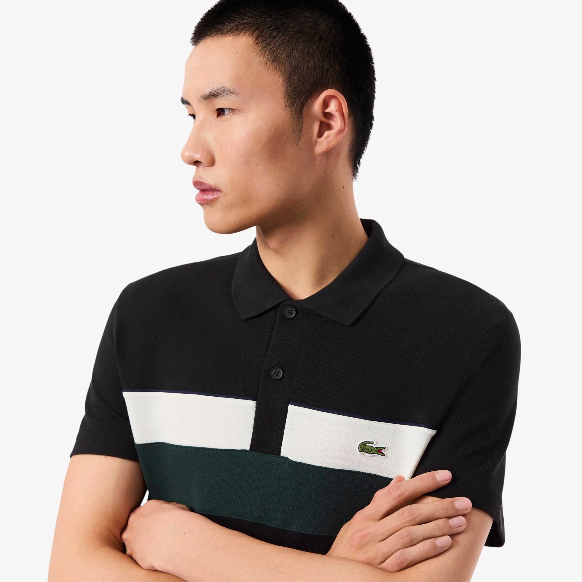 Men's Regular Fit Colorblock Petit Piqué Polo - Black / White / Green