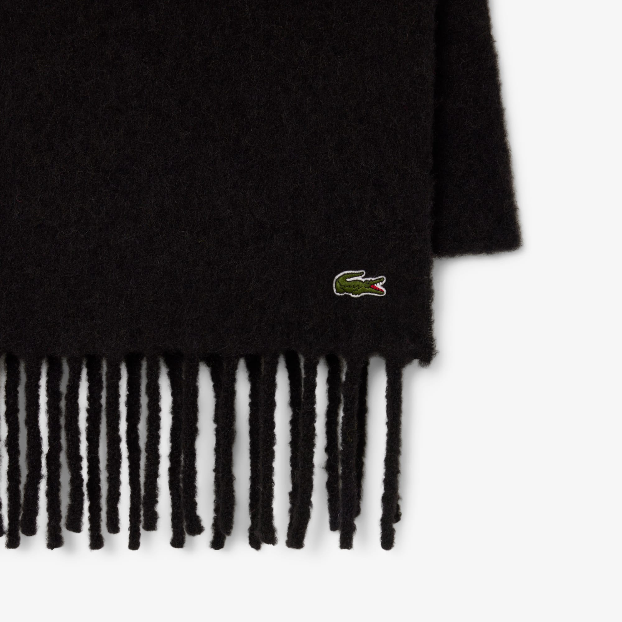 Unisex Fringed Alpaca Wool Scarf - Black