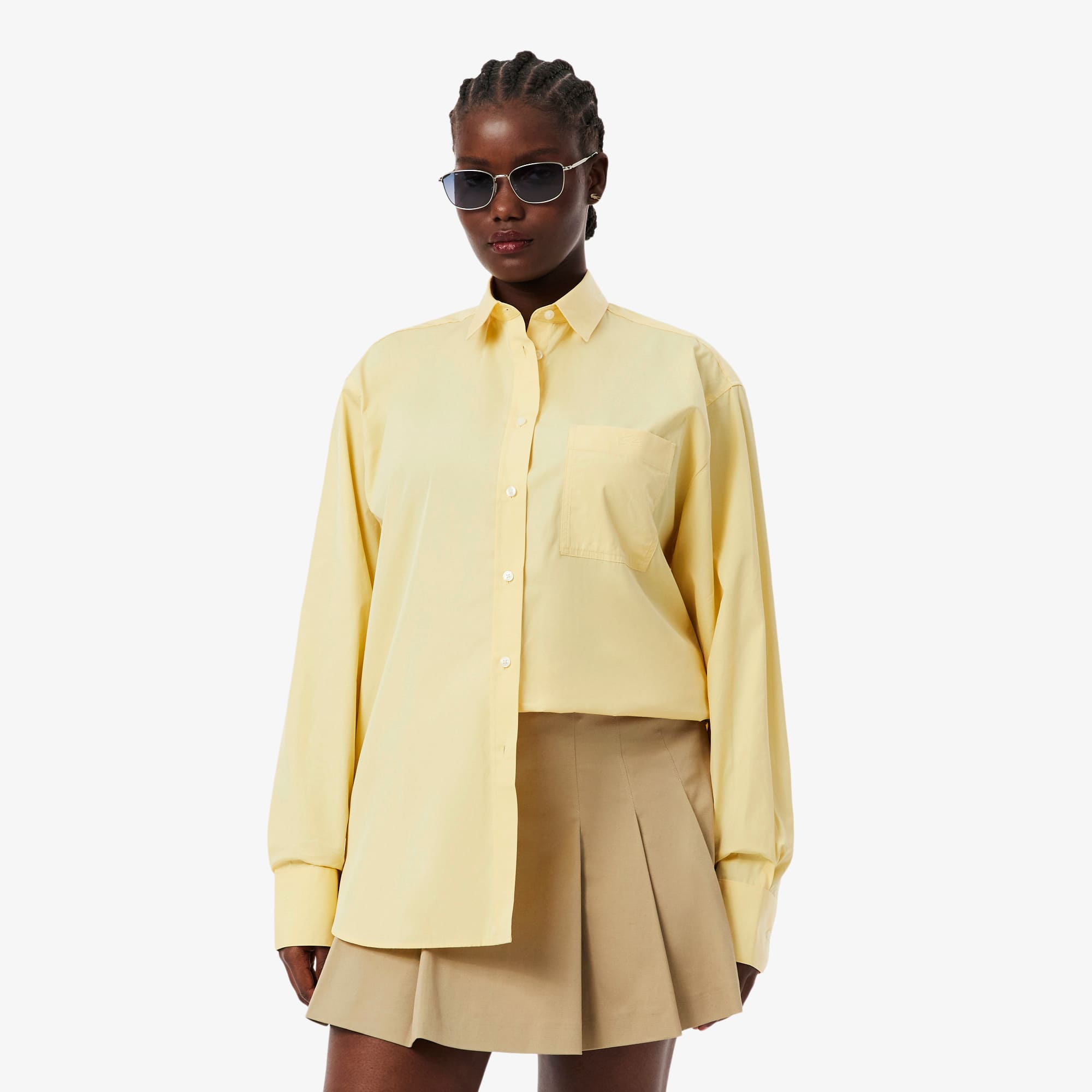 Women's Oversized Cotton Button Down Shirt - Yellow