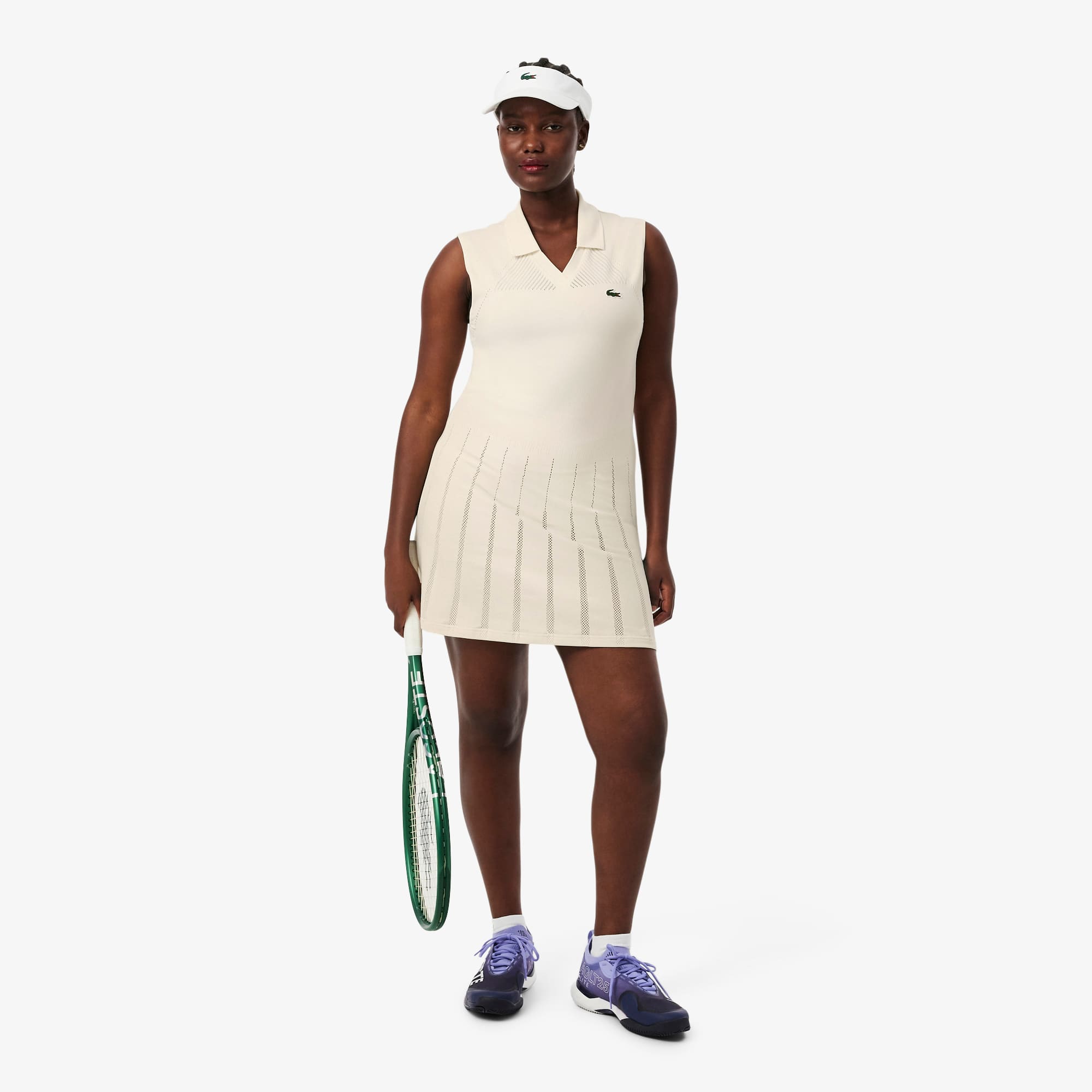 Women's Stretch Tennis Dress & Shorts - White / Khaki Green