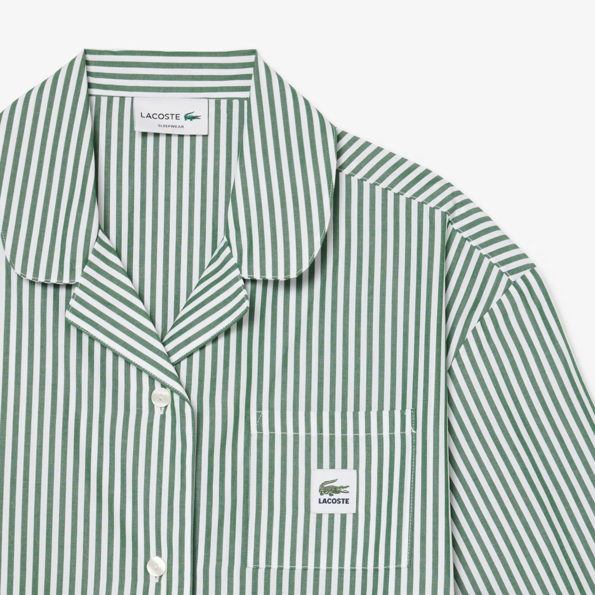 Oversized Striped Poplin Pajama Set - Green / White