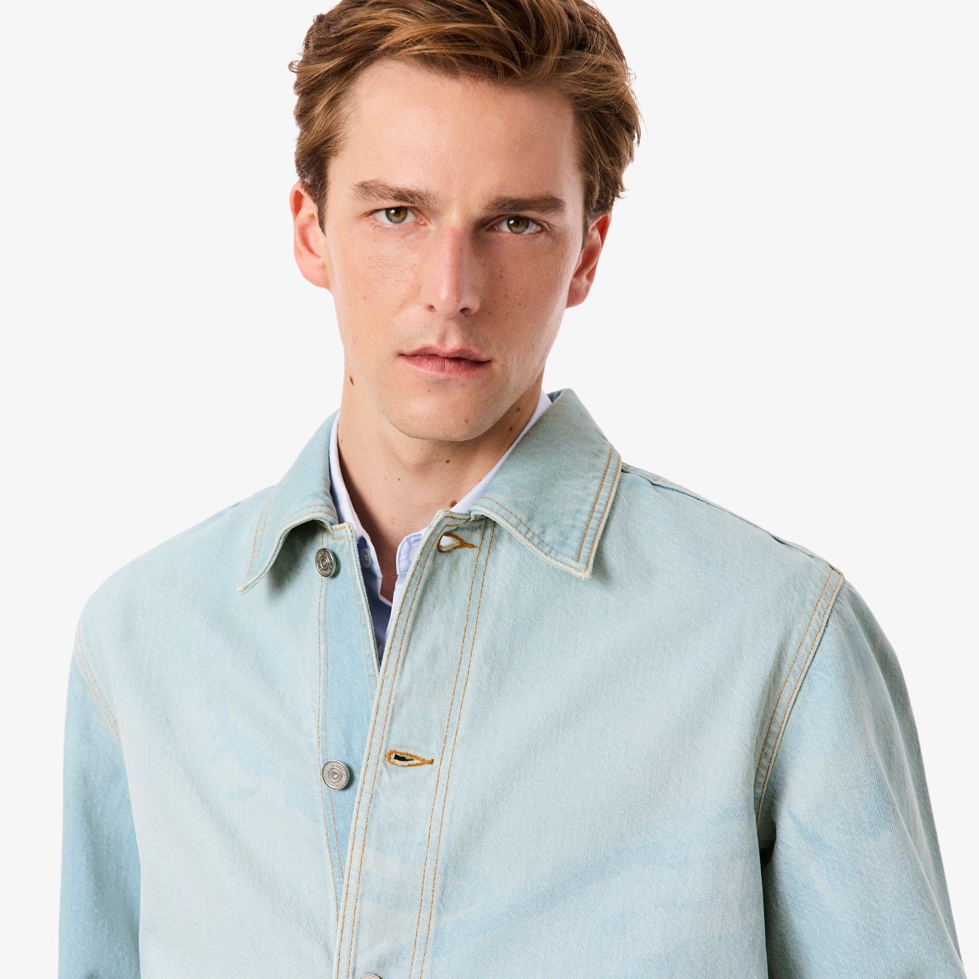 Men's Landscape Motif Denim Overshirt - Blue