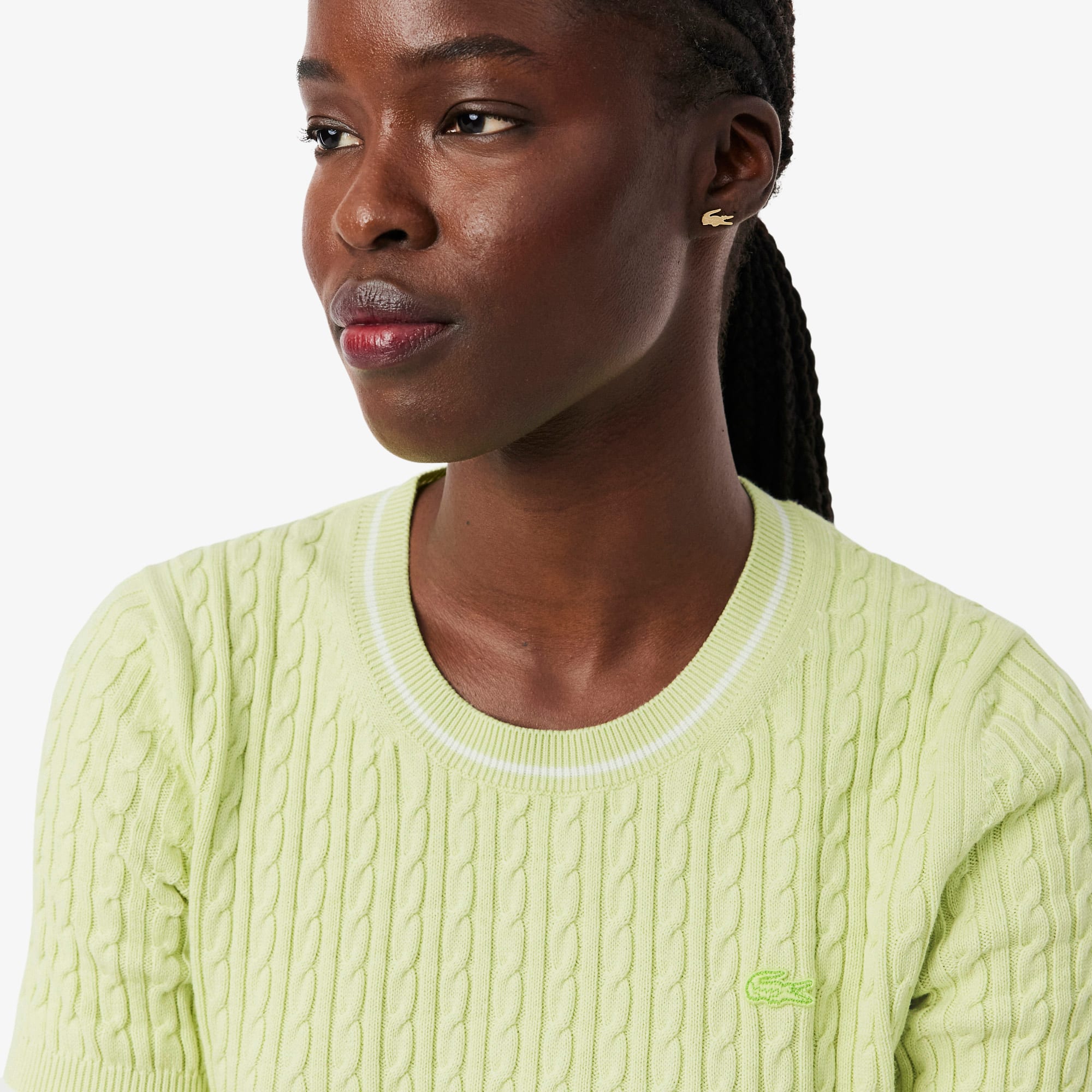 Short Sleeved Cable Knit Sweater - Green