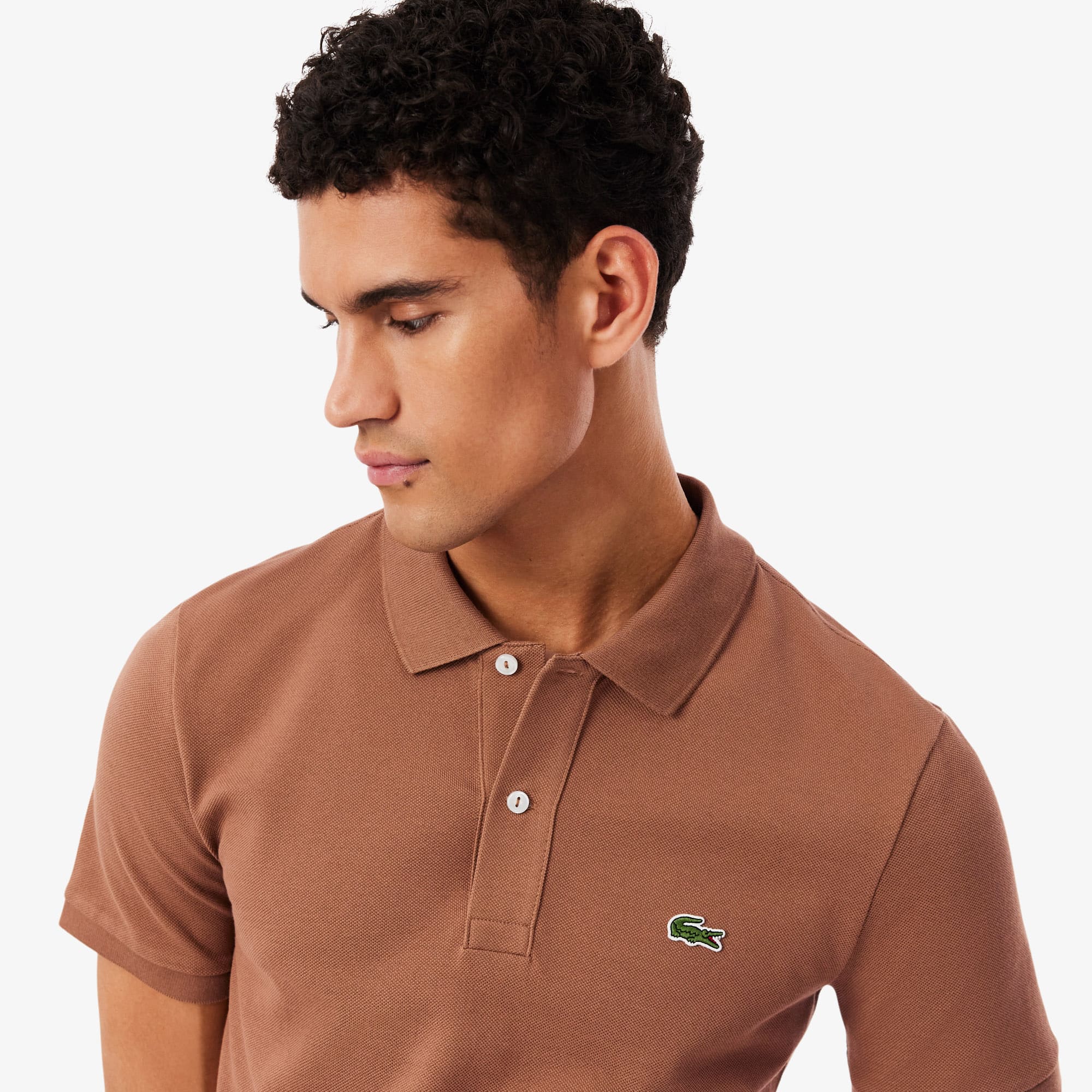 Men's Slim Fit Piqué Polo - Light Brown