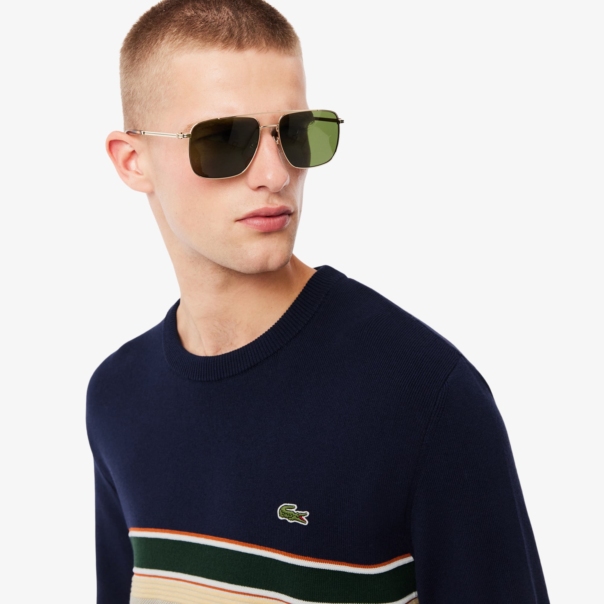 Men's Made In France Striped Sweater - Navy Blue / Green / White / Yellow