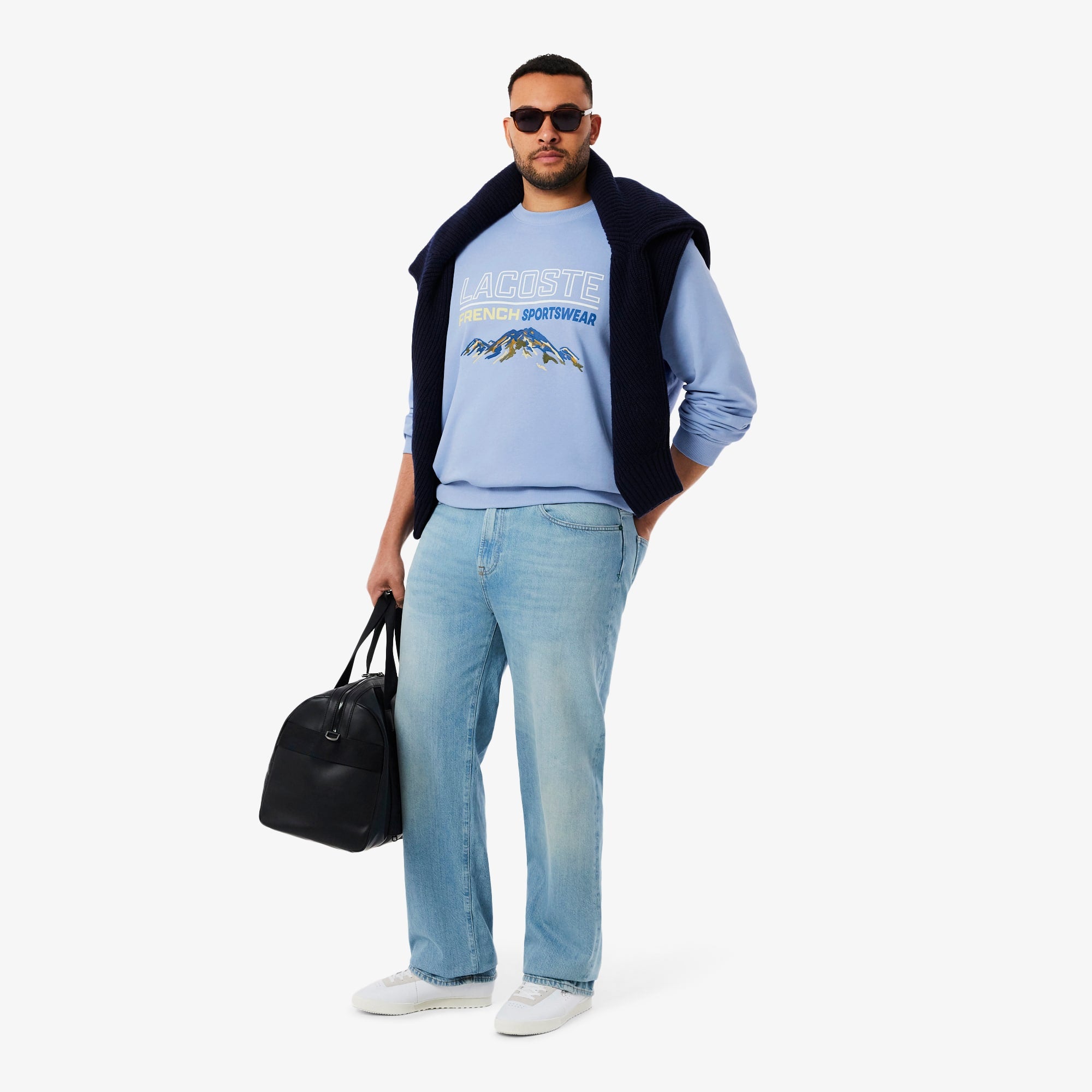 Men's Embroidered Motif Fleece Sweatshirt - Purple