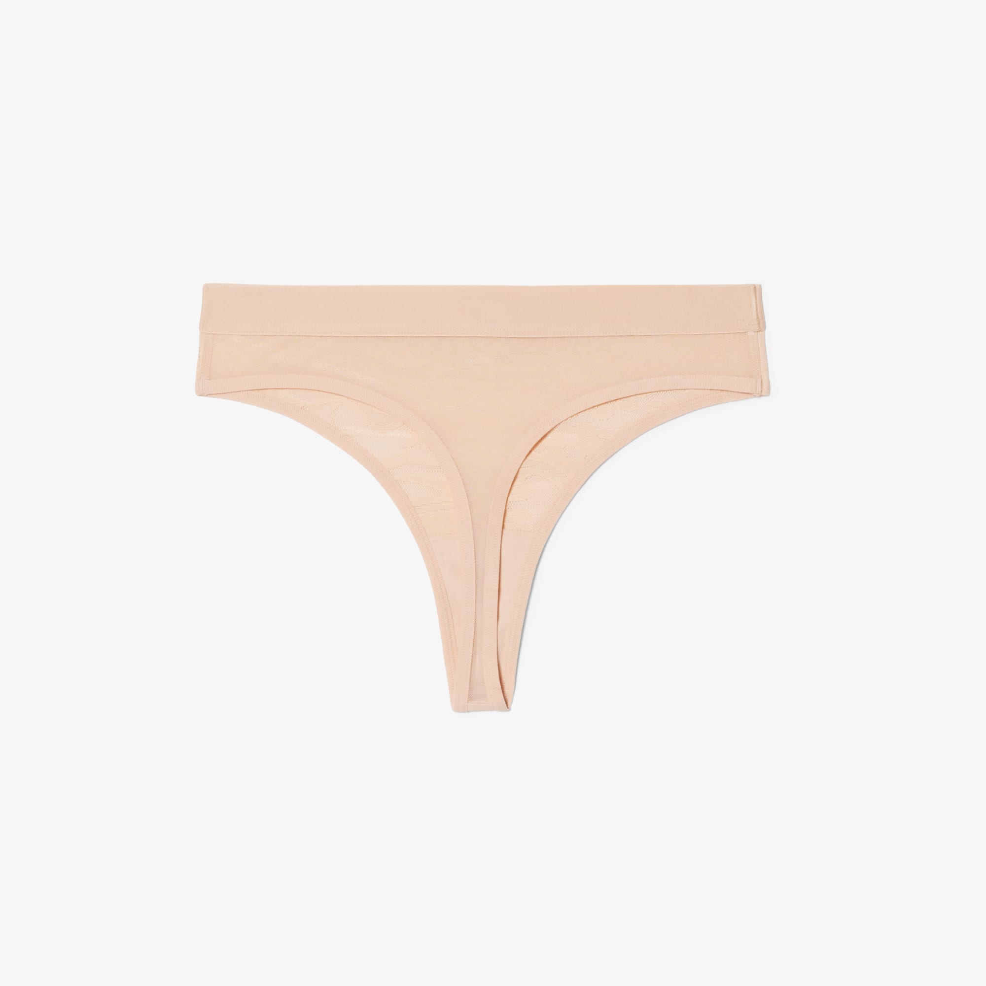 Logo Waist Mesh String Briefs - Beige