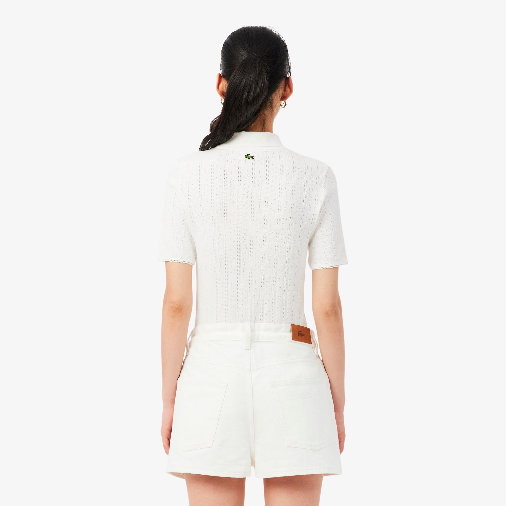 Women's Slim Fit Pointelle Branded L.12.D Polo - White
