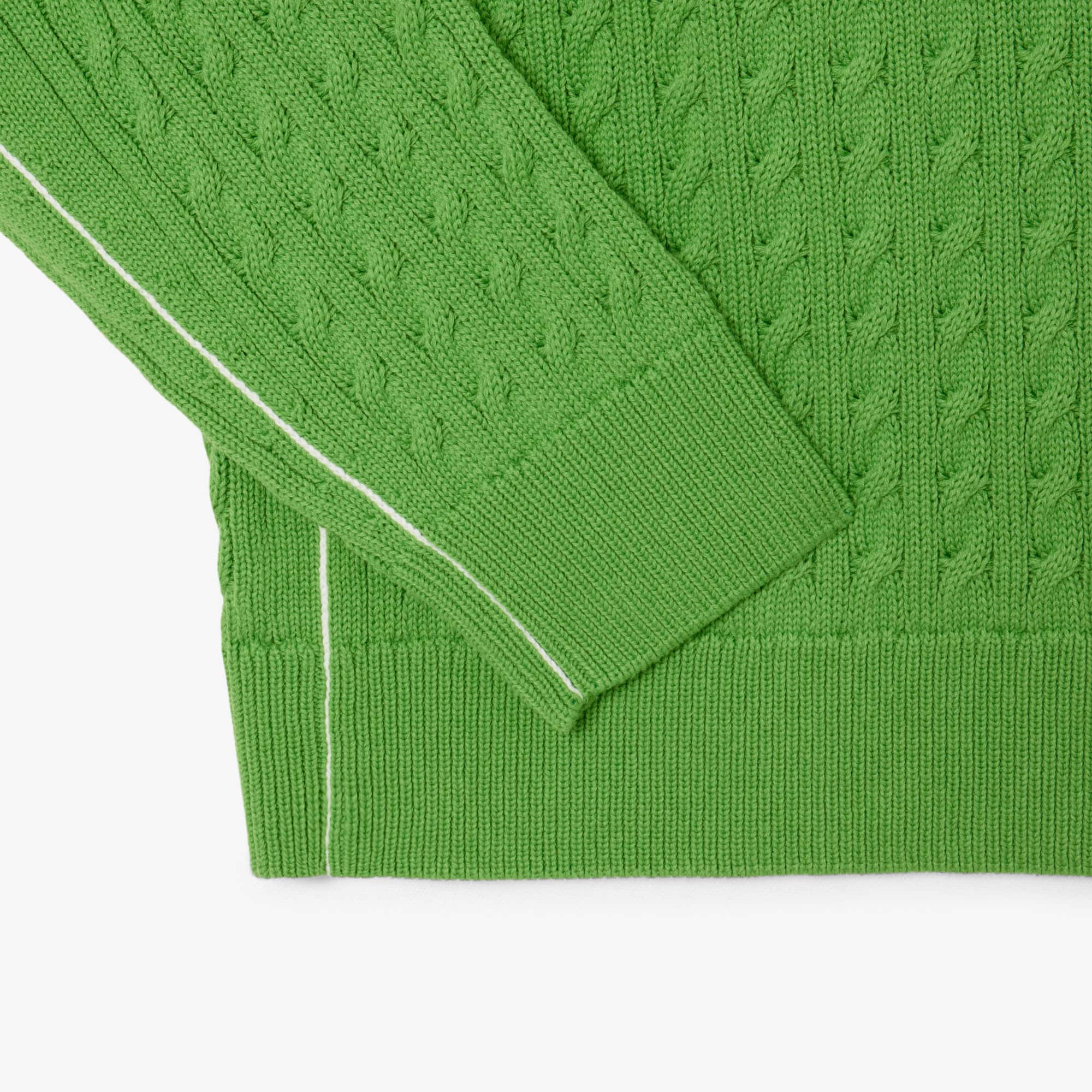 Men's Cable Knit Cotton Sweater - Vert / Blanc