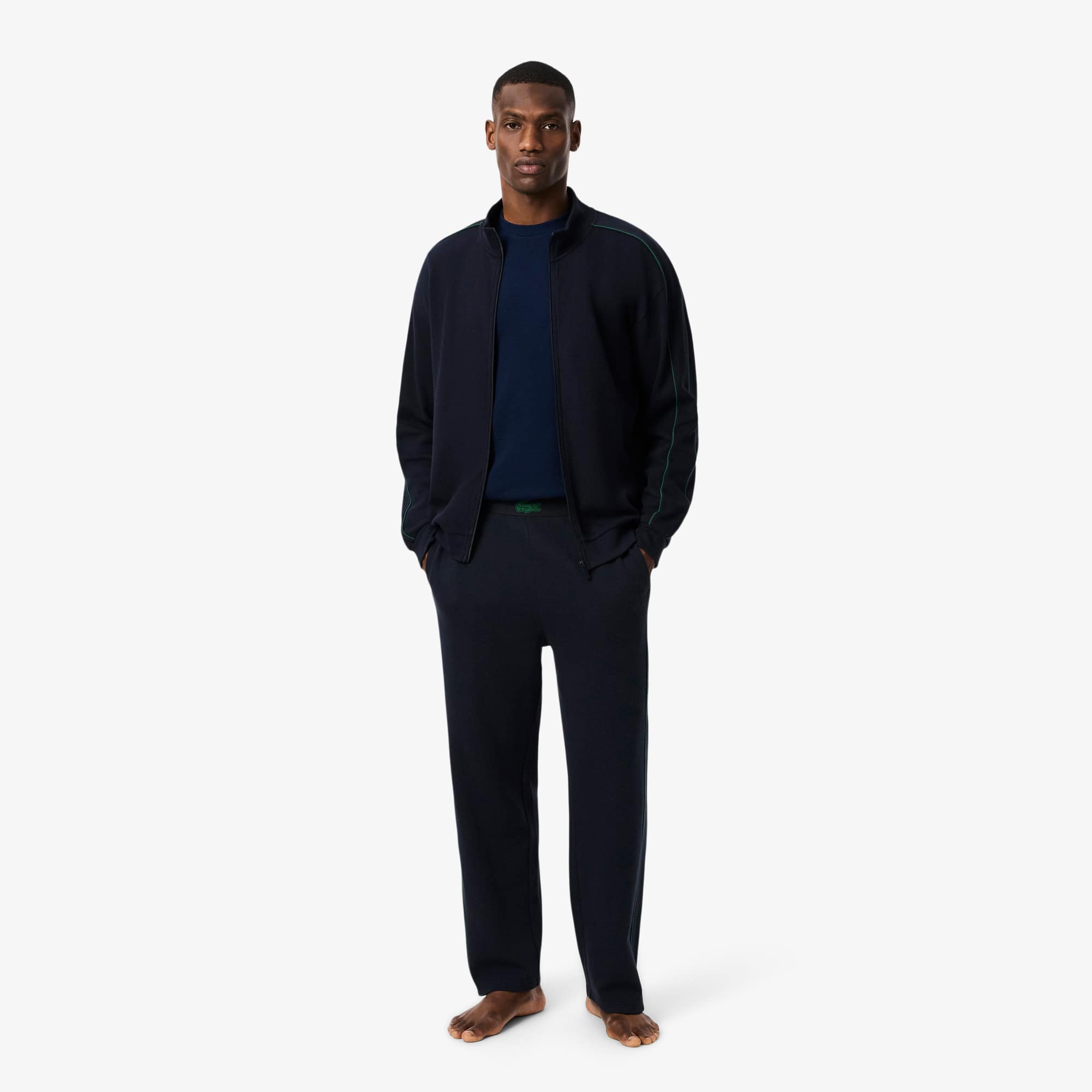 Men's Zip-Up Lounge Sweatshirt - Navy Blue / Green
