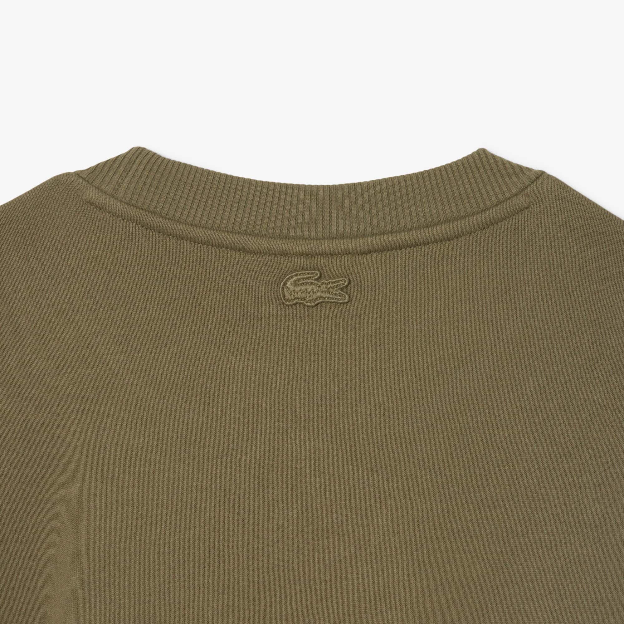 Men's Embroidered Motif Fleece Sweatshirt - Khaki Green