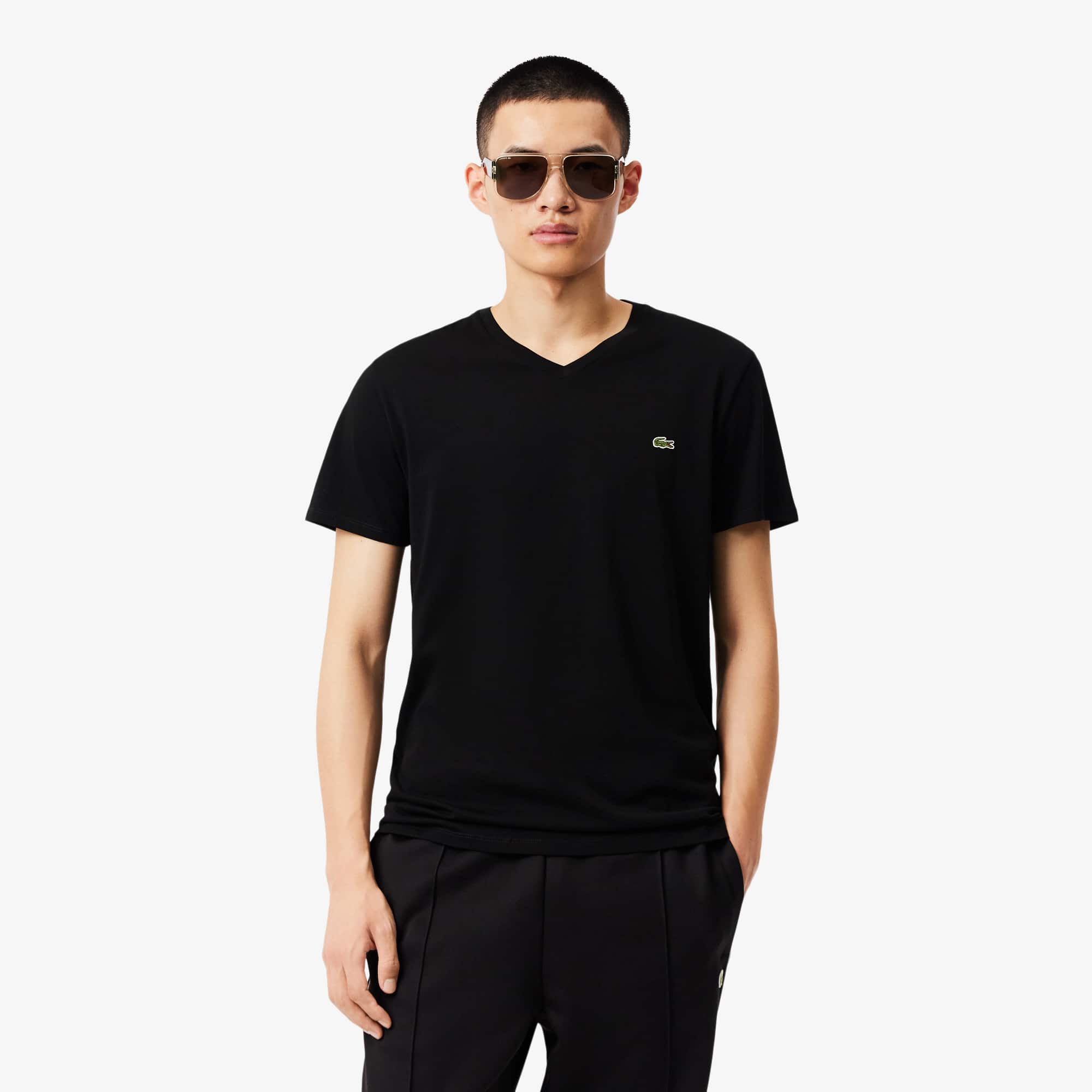 Men's Lightweight Pima Cotton V-Neck T-Shirt - Black