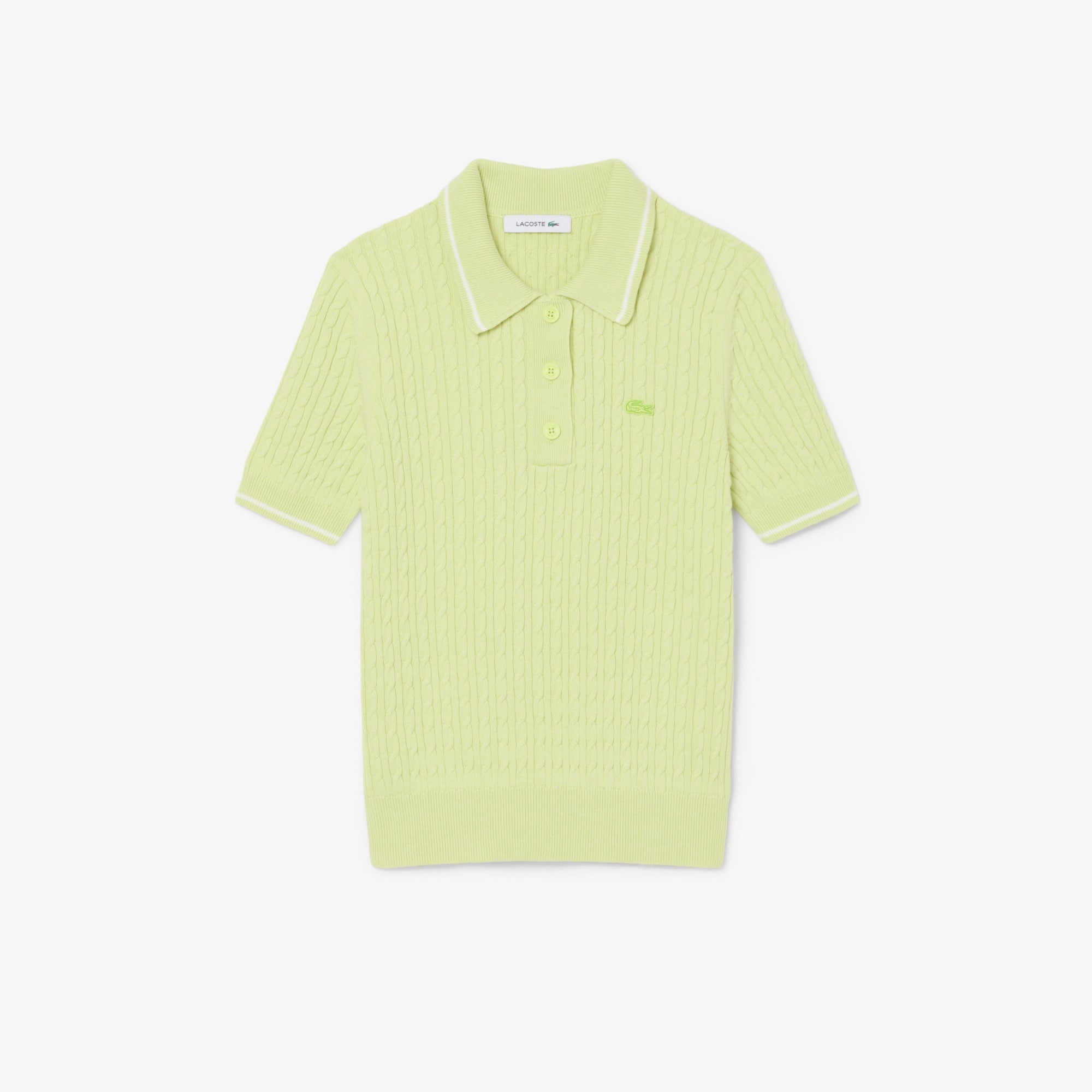 Striped Cable Knit Polo Collar Sweater - Green