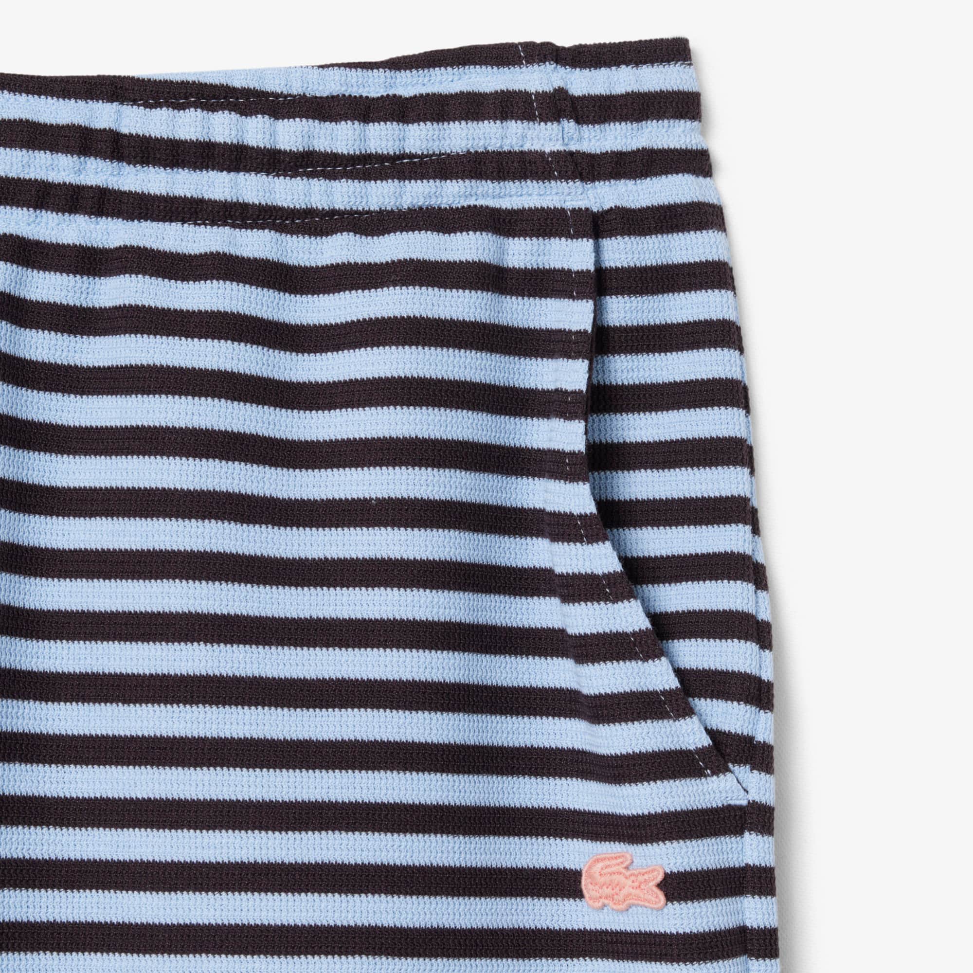 Regular Fit Striped Cotton Shorts - Bleu Clair / Marron