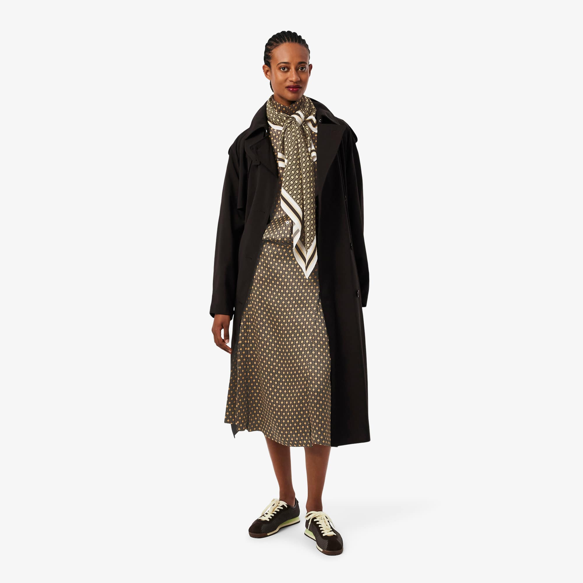 Printed pleated Midi Skirt - Marron / Jaune