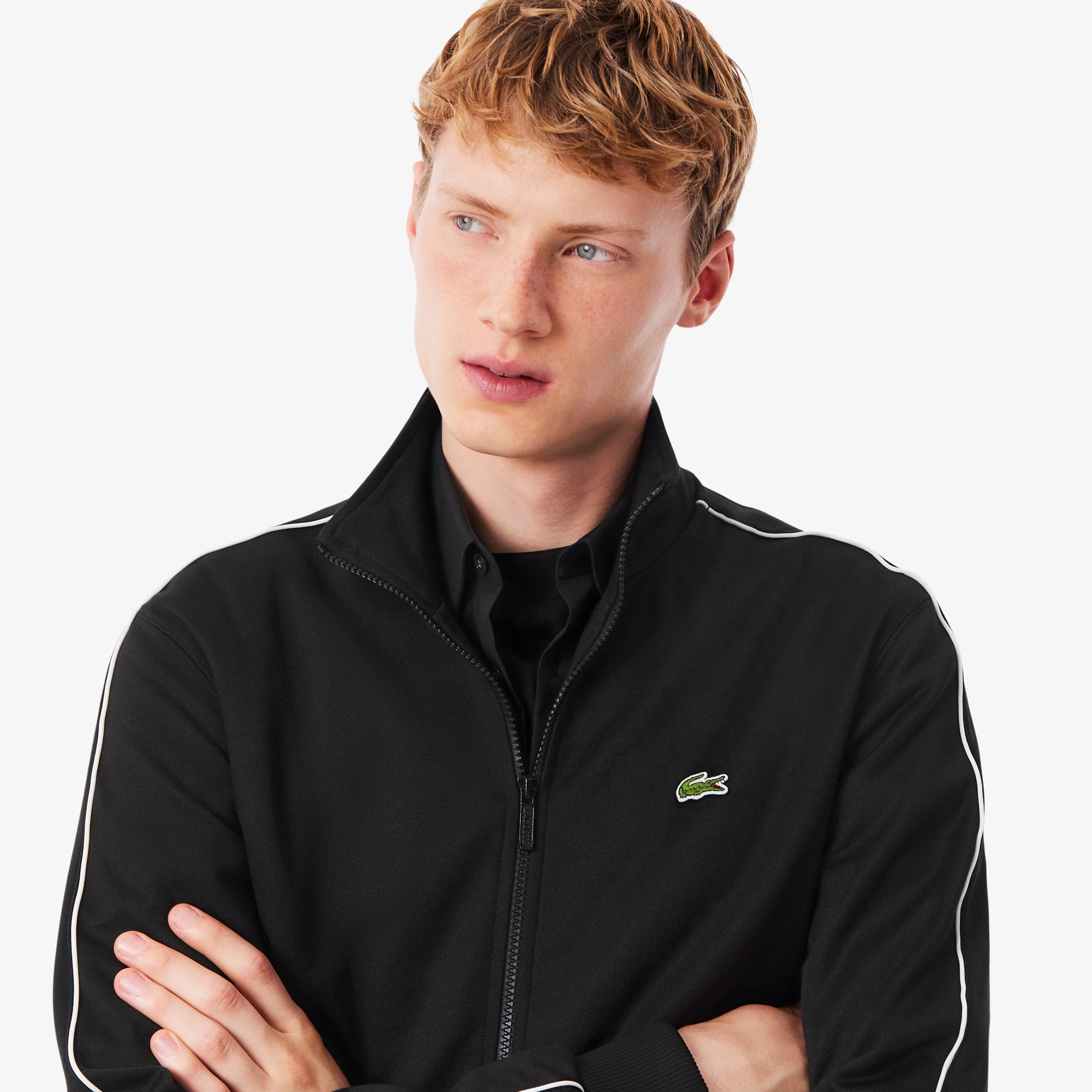 Men's Paris Piqué Zip-Up Track Jacket - Black