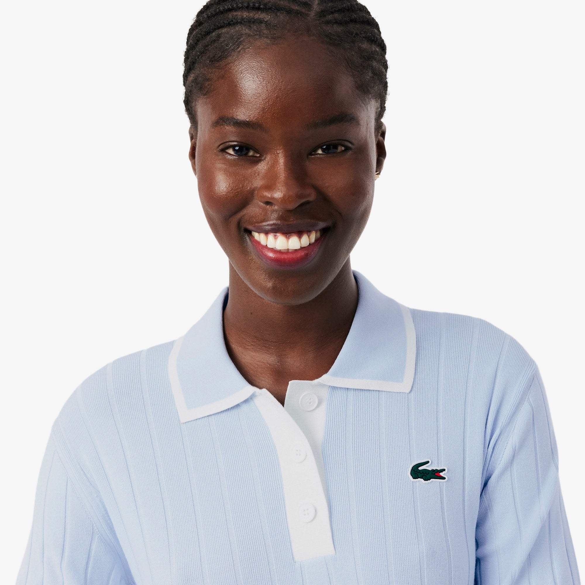 Women's Polo Collar Stretch Golf Sweater - Bleu Clair / Blanc