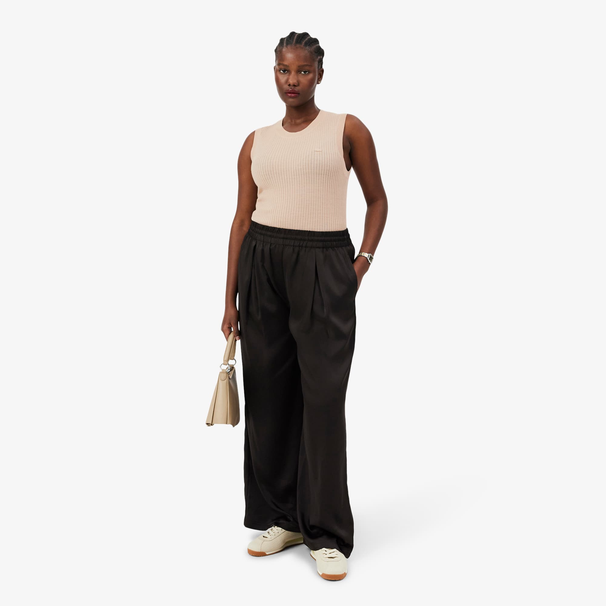 Merino Wool 3D Knit Sleeveless Sweater - Beige