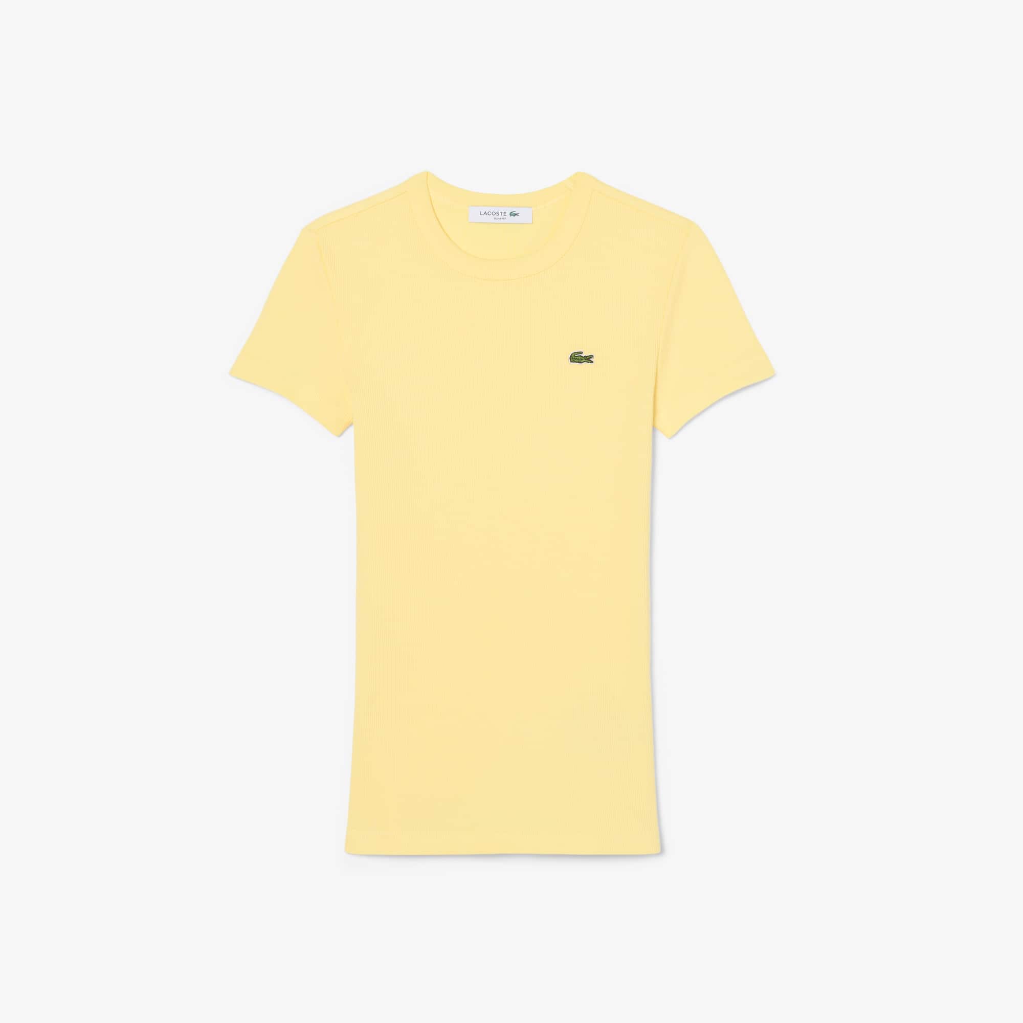 Women's Slim Fit Ribbed Cotton T-Shirt - Pastel yellow