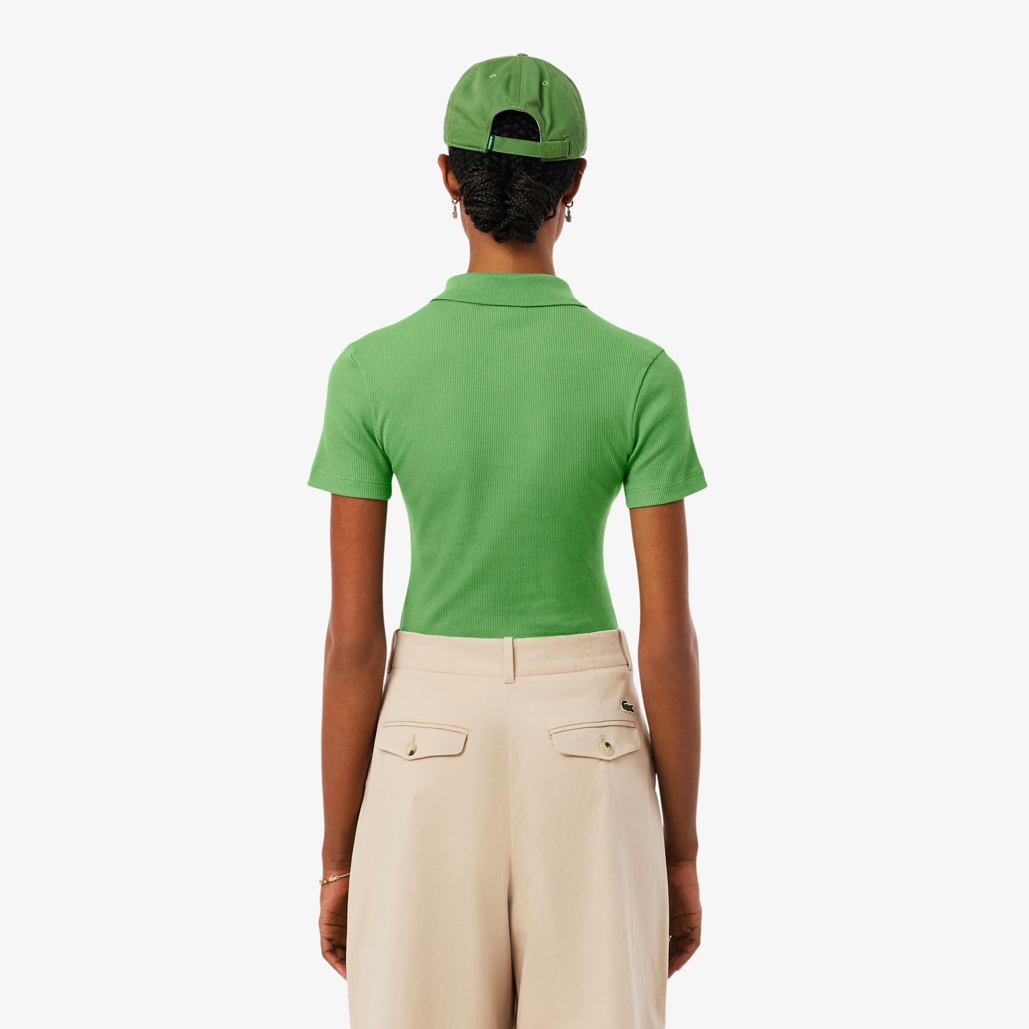 Women's Slim Fit L.12.D Ribbed Cotton Polo - Vert