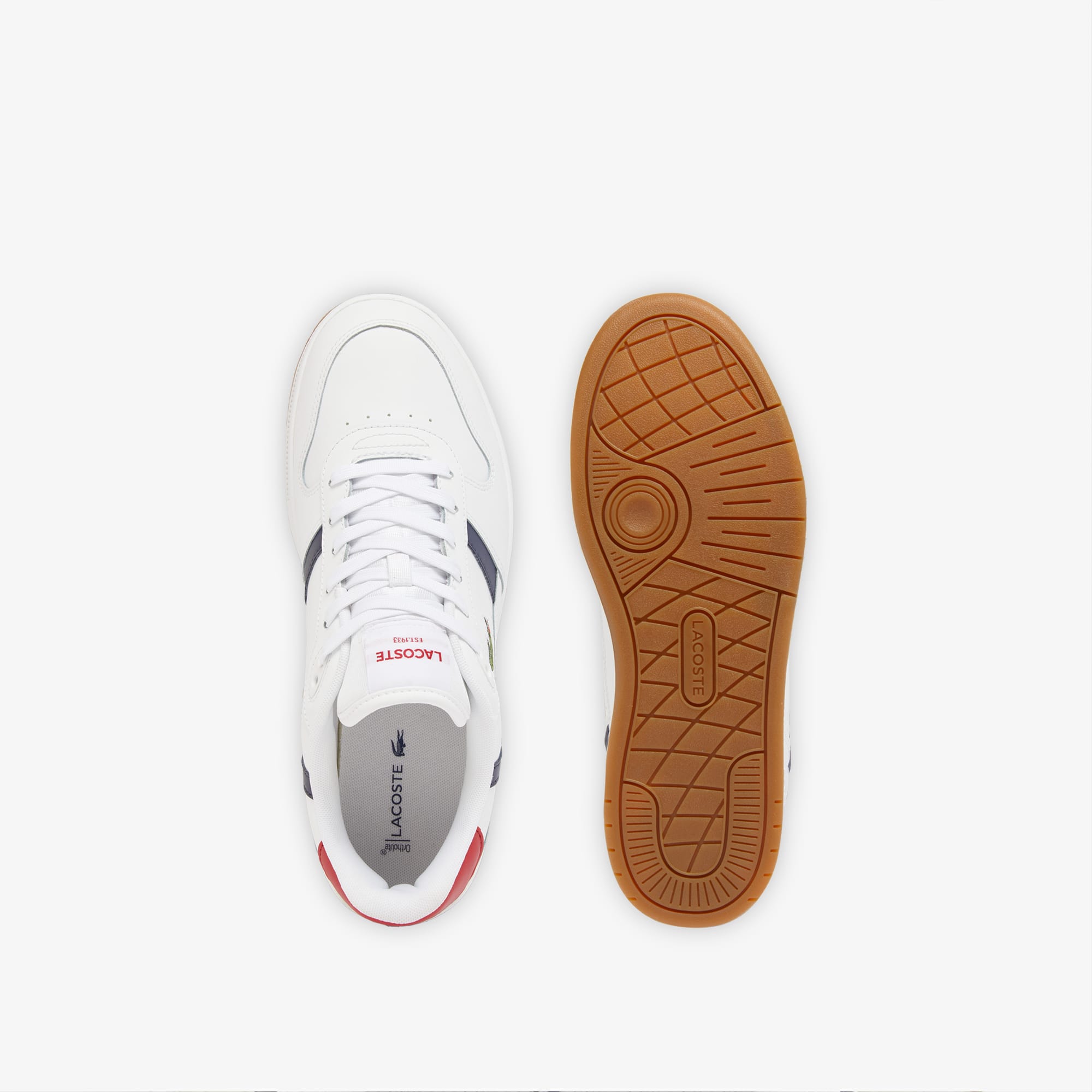 Men's T-Clip Set Leather Sneakers - WHT/NVY/RED