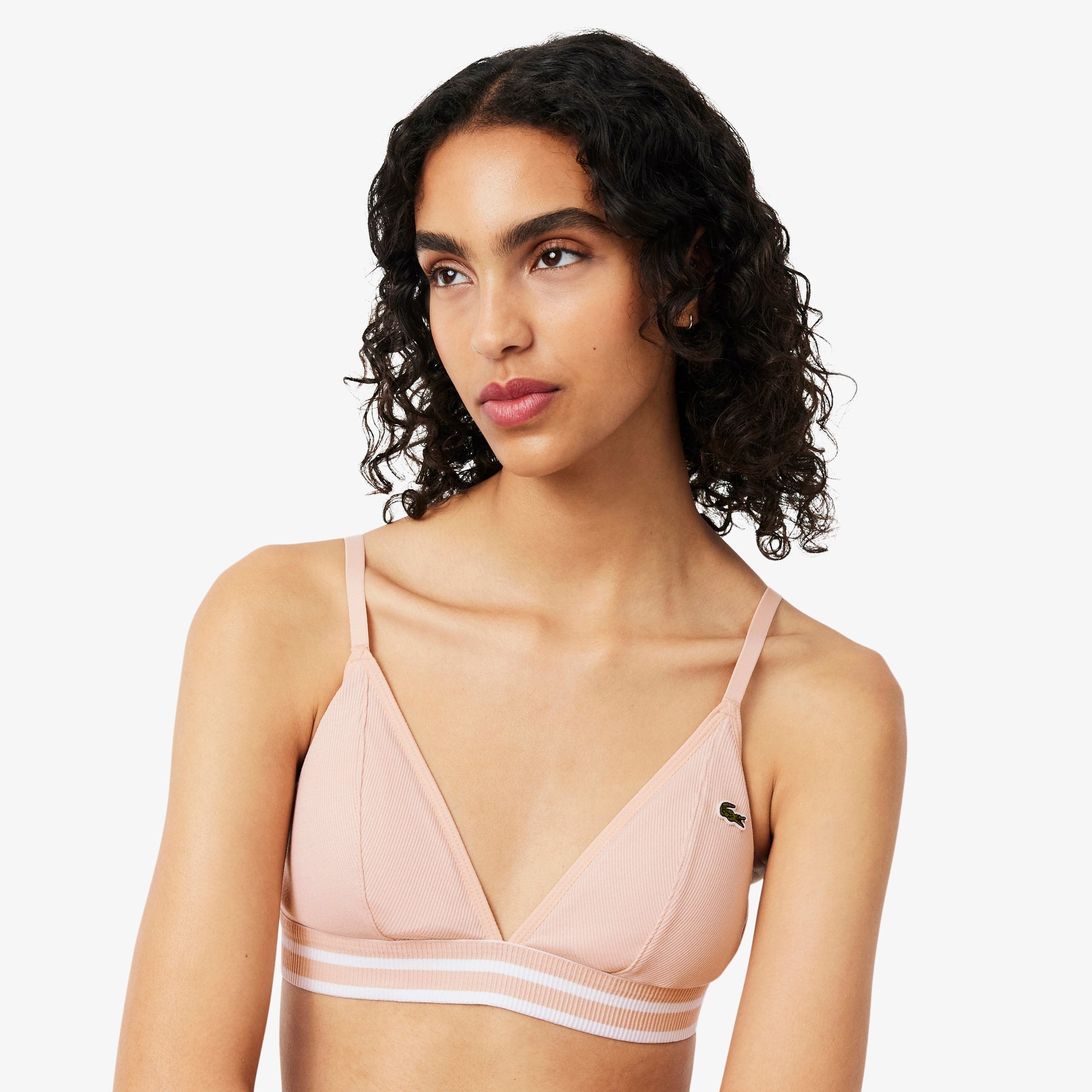 Ribbed Cotton Triangle Bralette - Rose