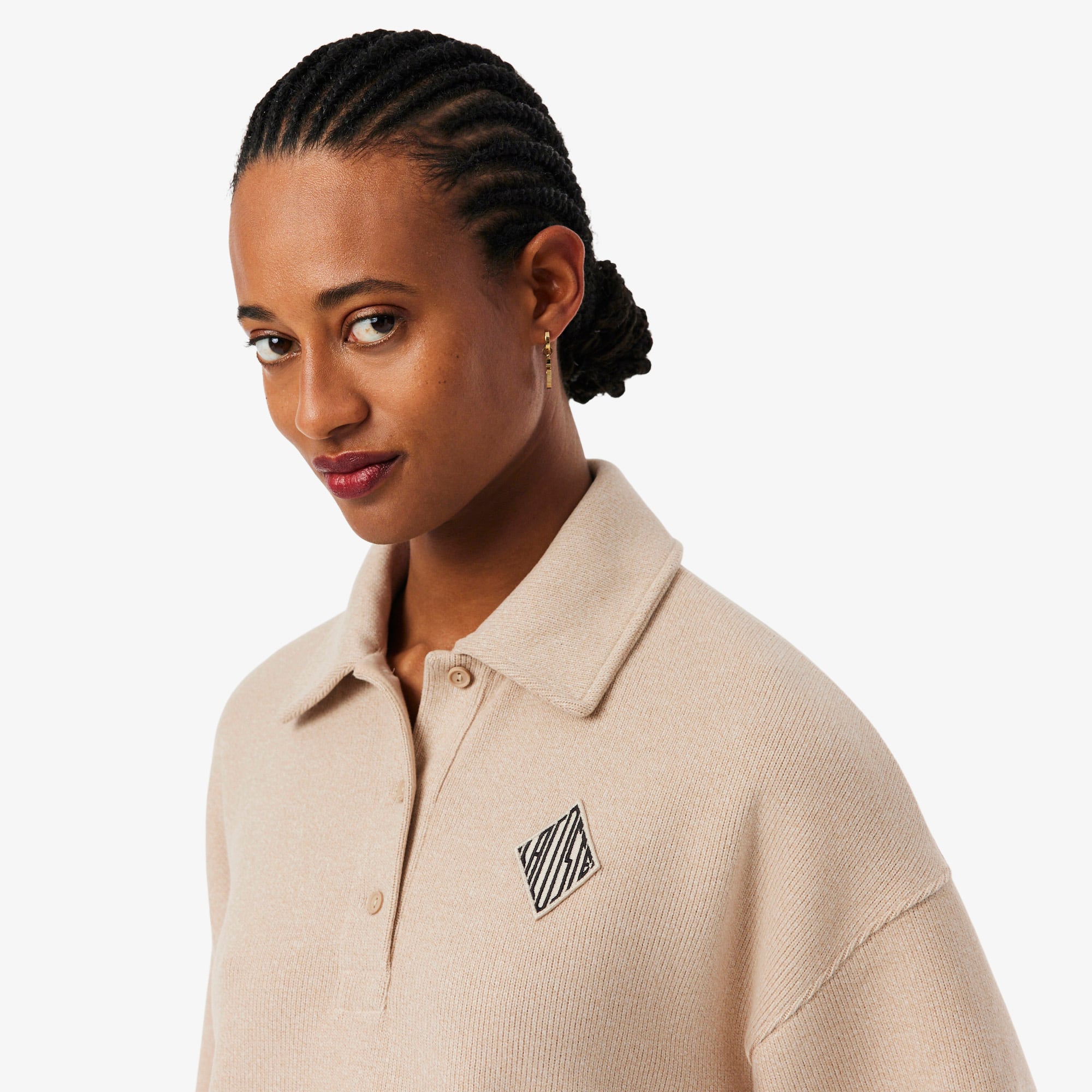 Oversized Ribbed Polo Sweatshirt - Marron
