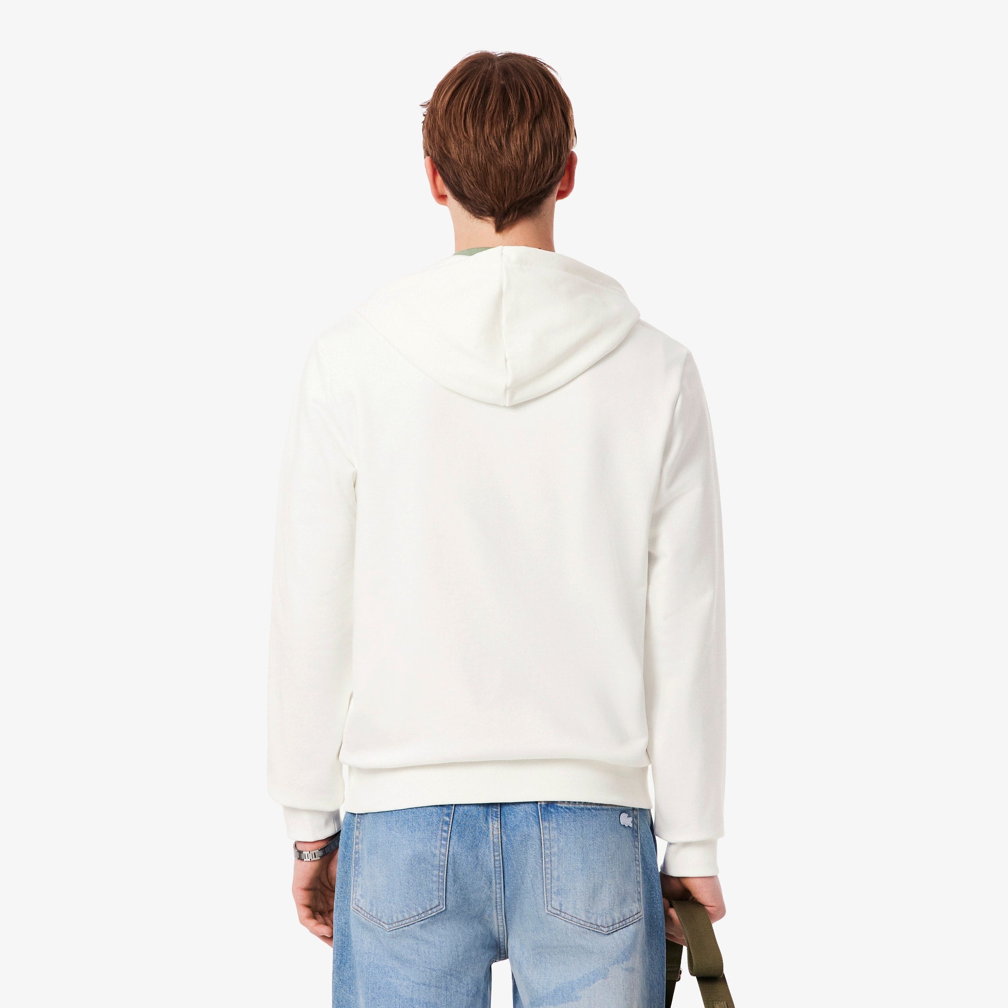 Men's Zip-Up Colorblock Hoodie - White / Khaki Green / Purple