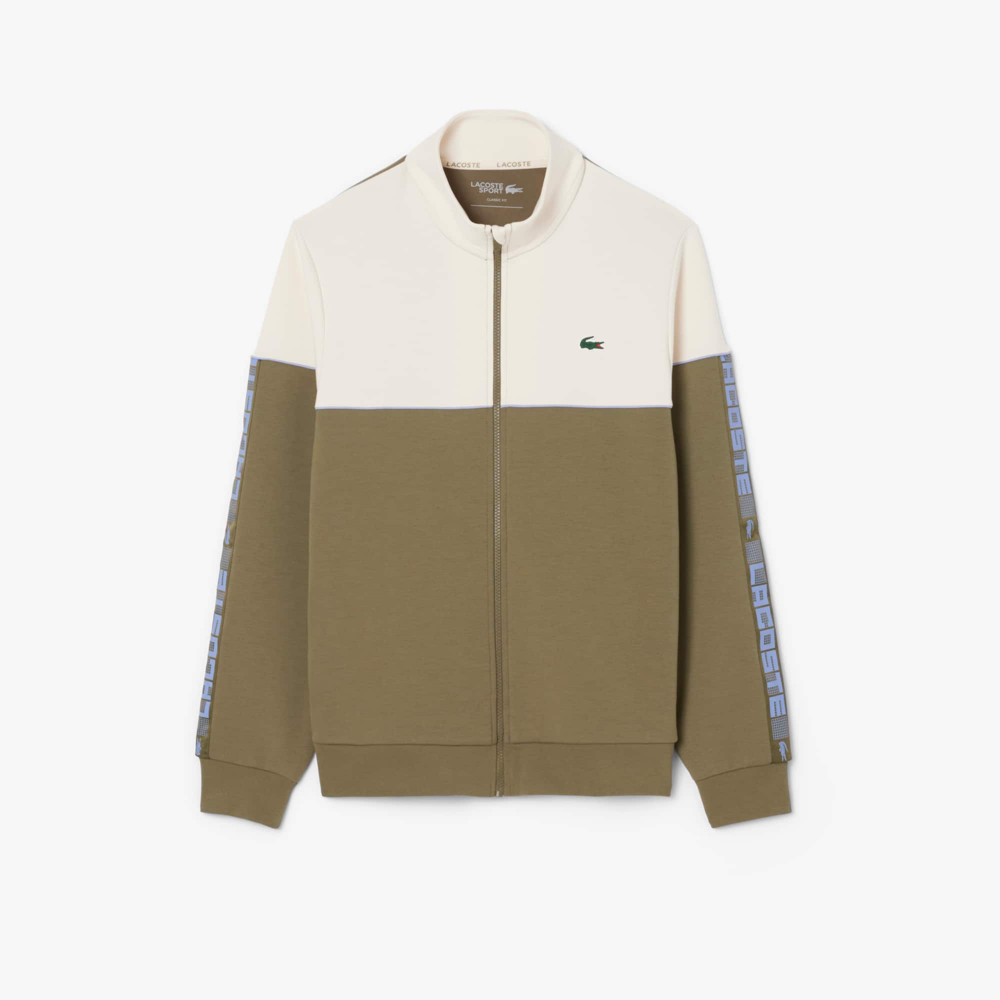 Men's Tennis Zip-Up Colorblock Sweatshirt - Khaki Green / White