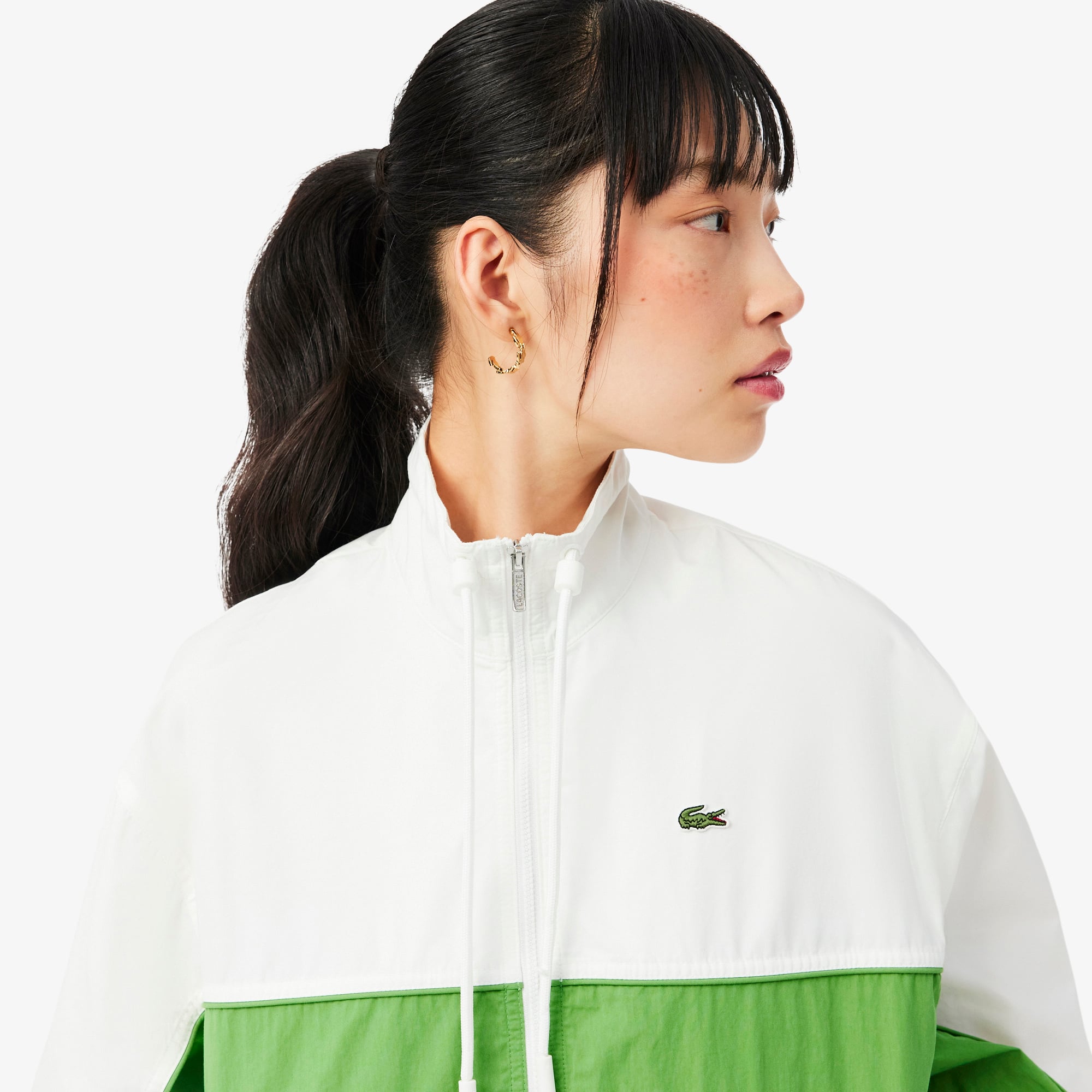 Relaxed Fit Zipped Cotton Twill Jacket - Blanc / Vert
