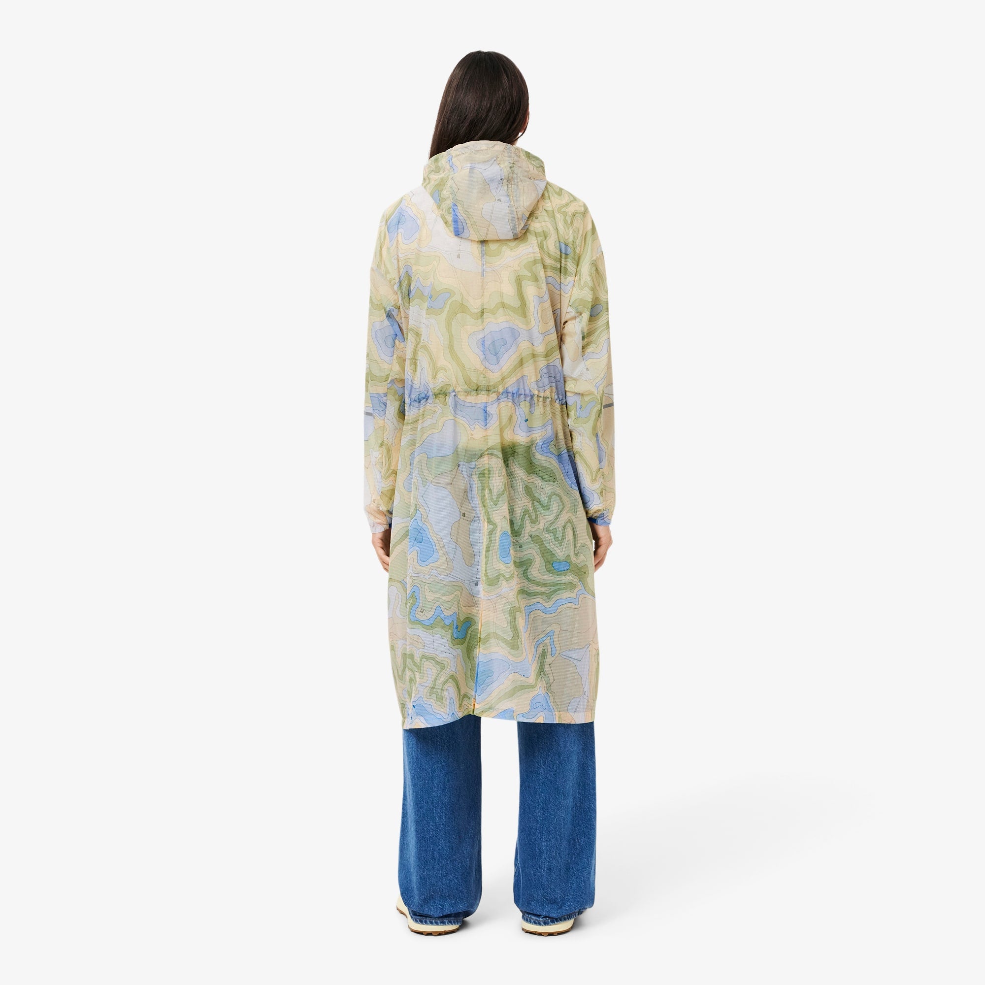 Women's Long Oversized Water-Repellent Parka - White / Blue