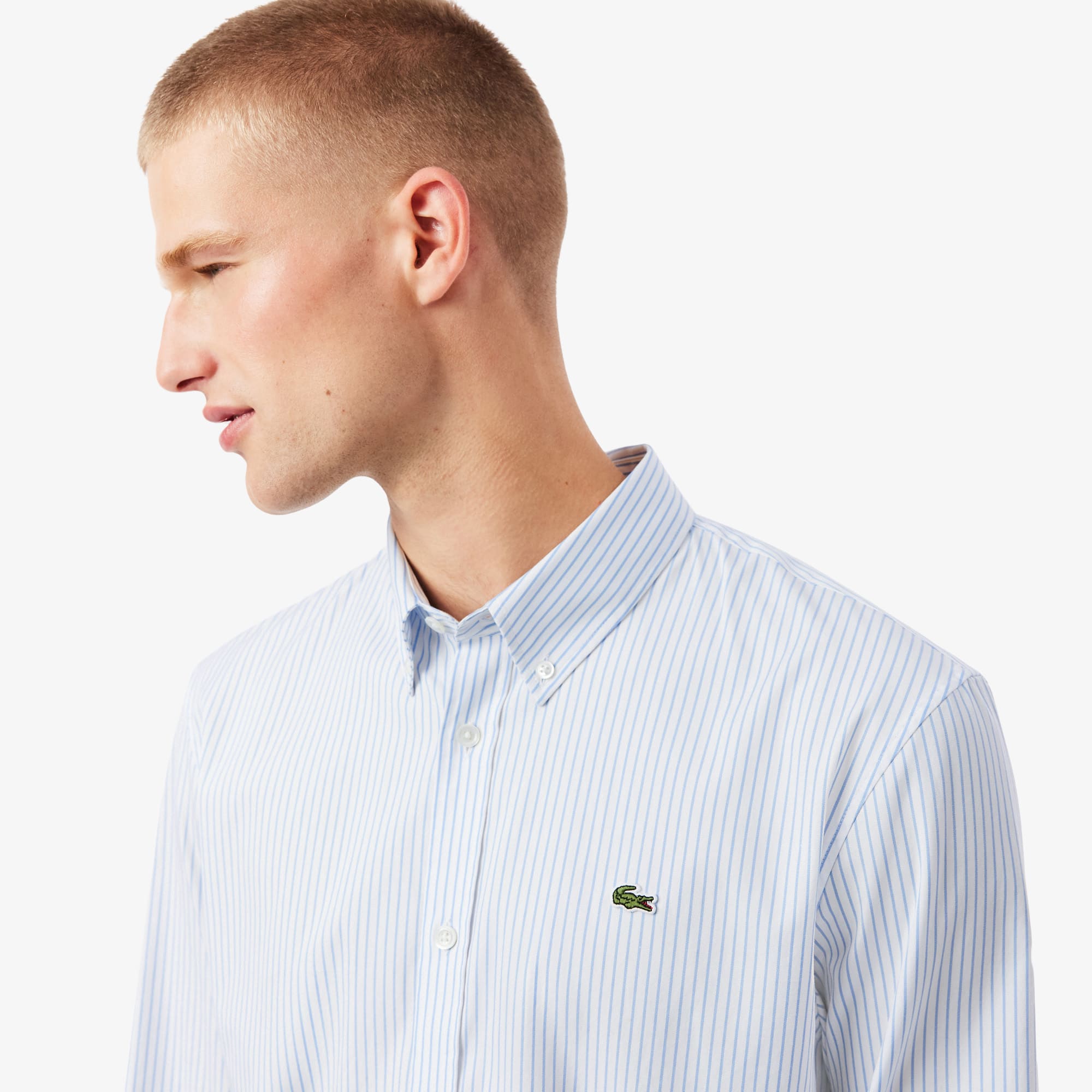 Men's Regular Fit Striped Pinpoint Shirt - White / Blue
