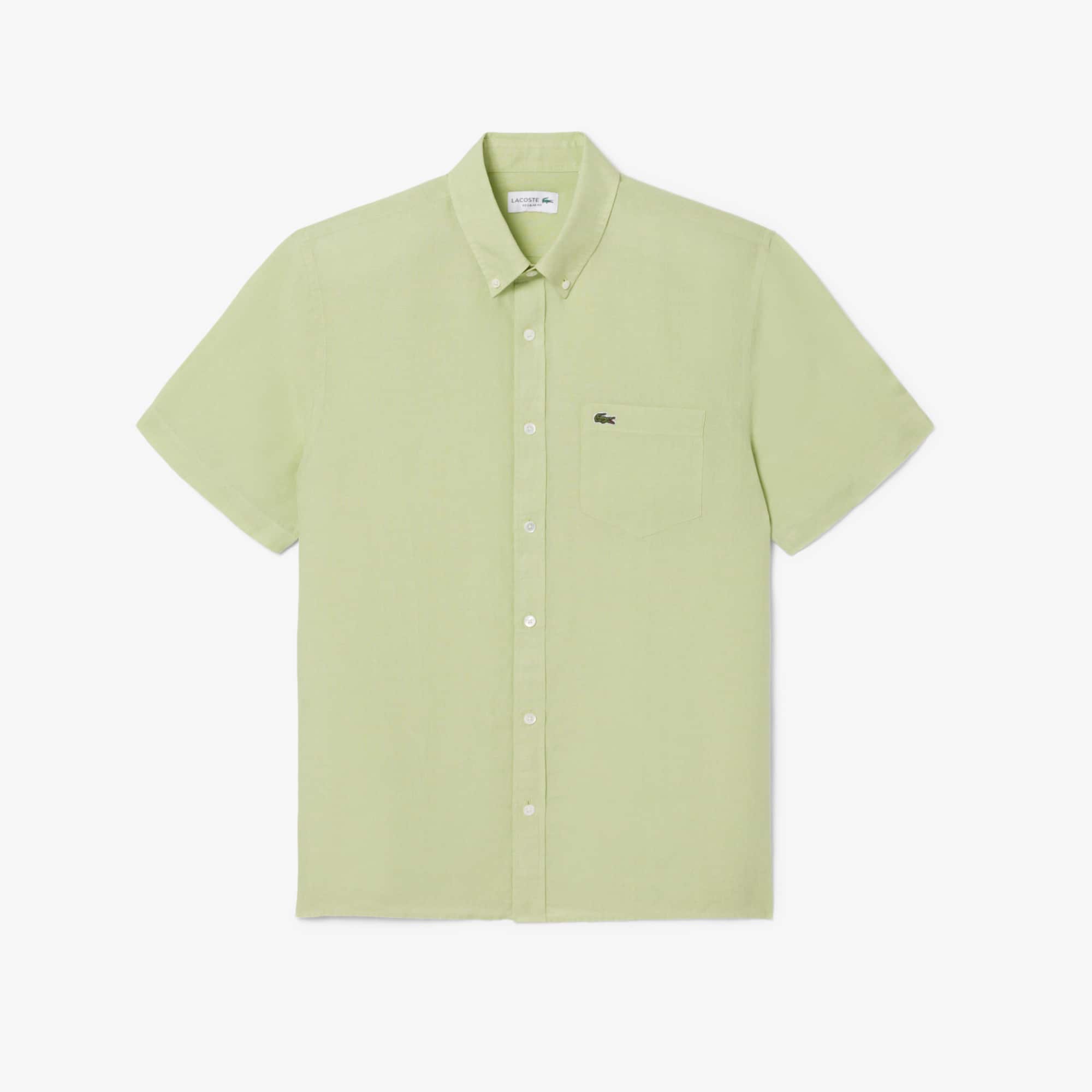 Men's Short Sleeve Linen Shirt - Green