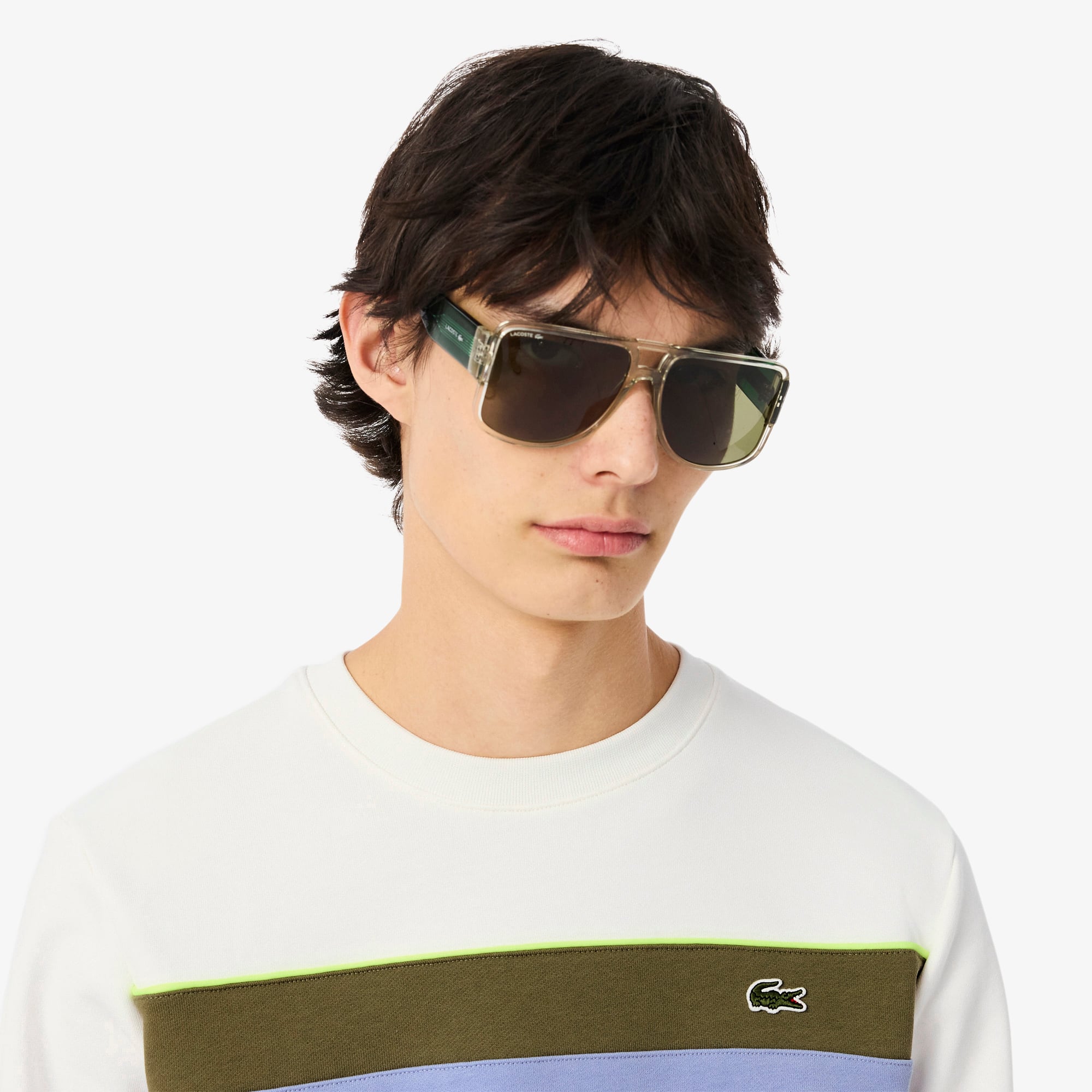 Men's Colorblock Fleece Sweatshirt - White / Khaki Green / Purple