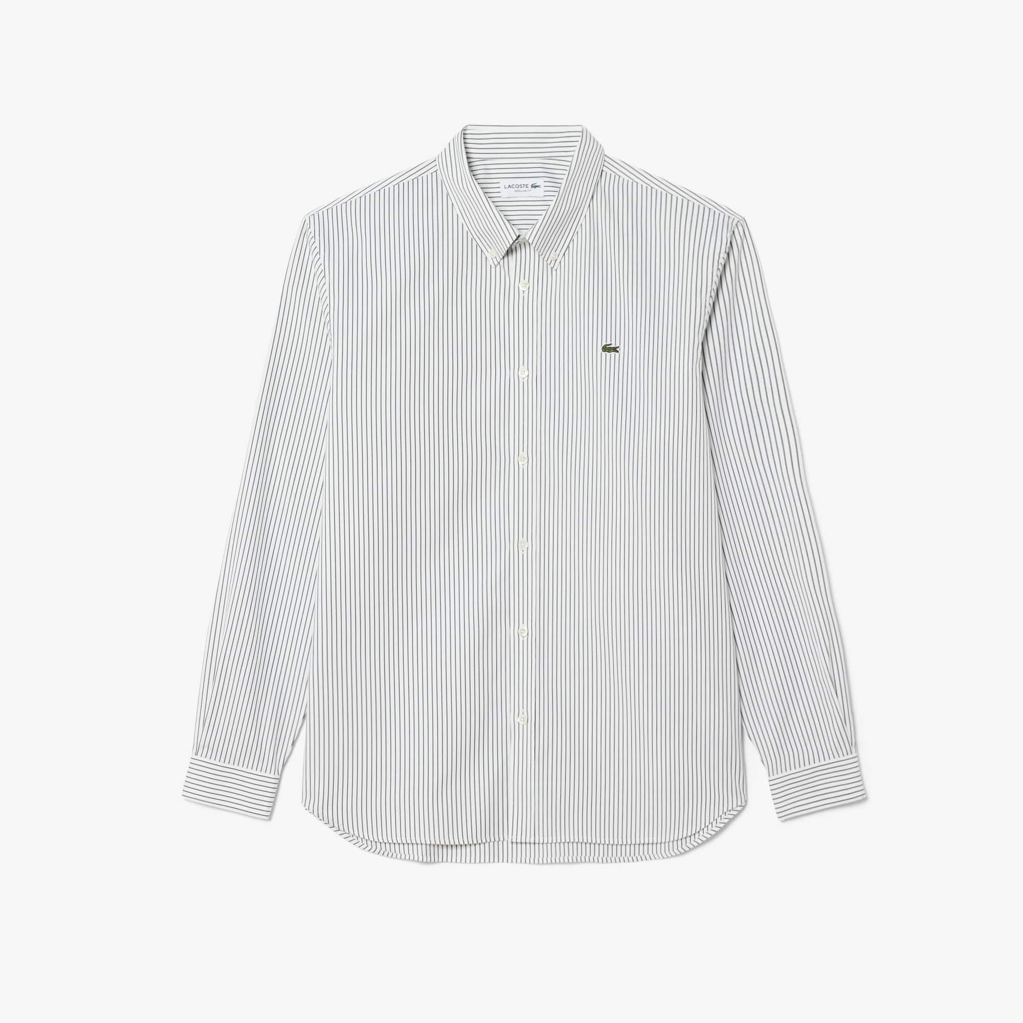 Men's Regular Fit Striped Pinpoint Shirt - White / Green