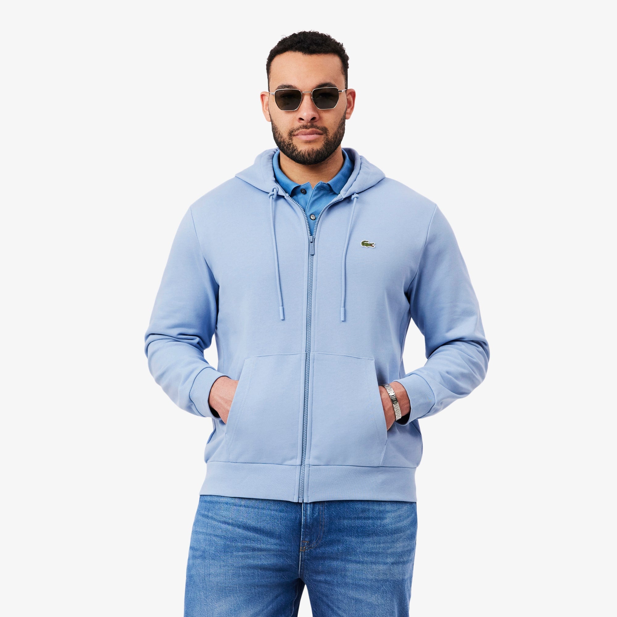 Men's Classic Fit Zip-Up Fleece Sweatshirt - Light Blue