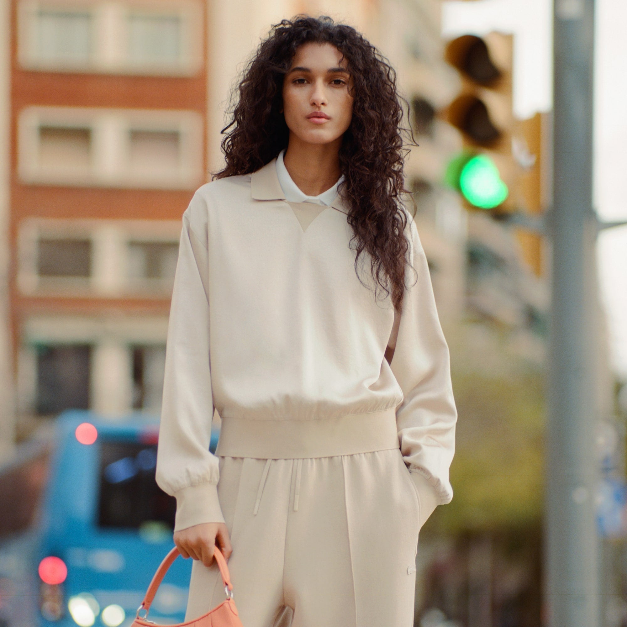 Relaxed Fit Satin Polo - Beige