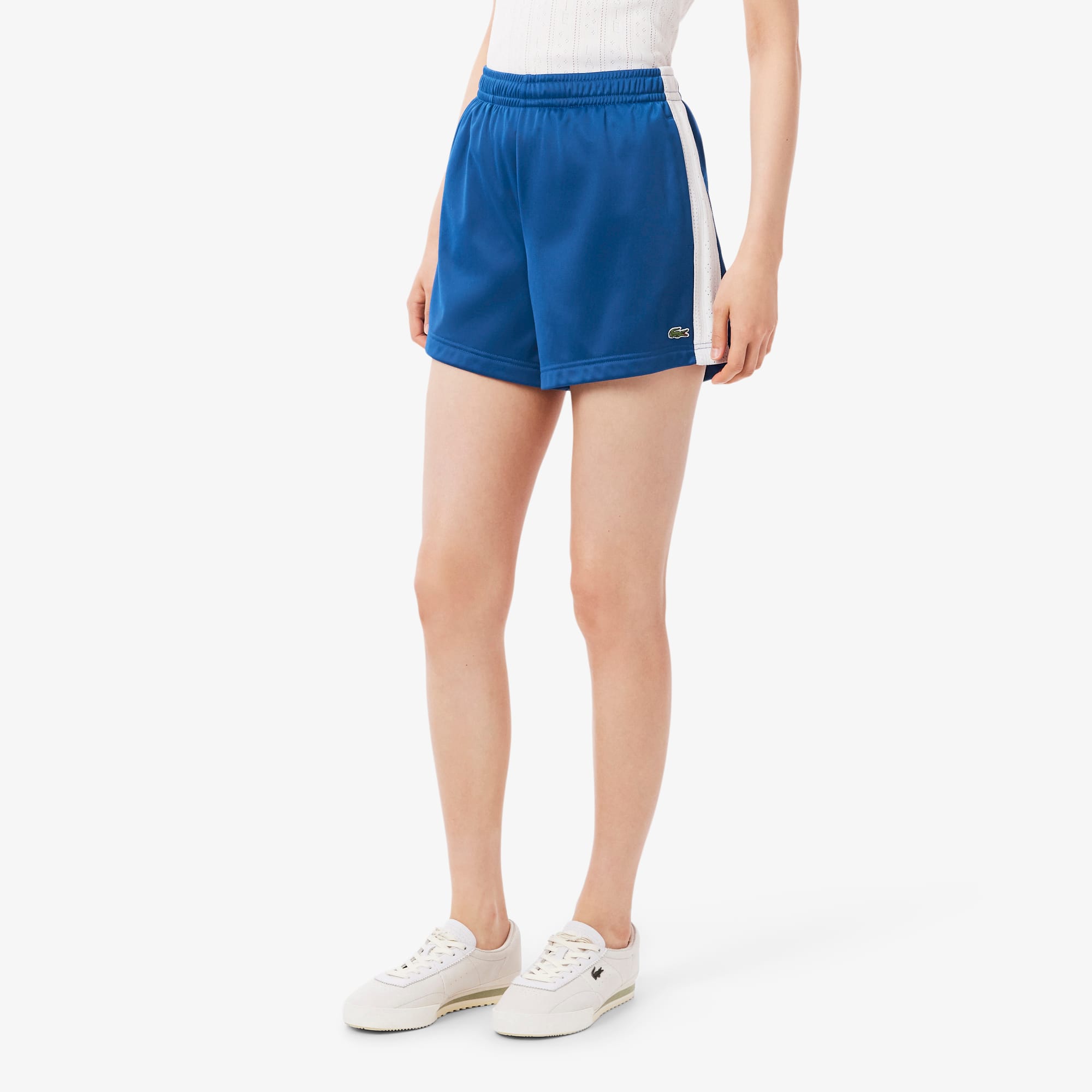 Women's Satin Jersey Pointelle Stripe Shorts - Blue