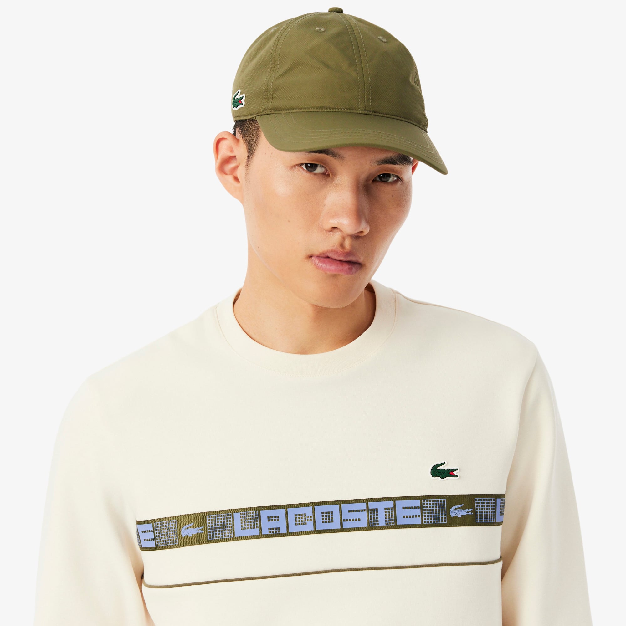 Men's Branded Stripe Tennis Sweatshirt - Cream
