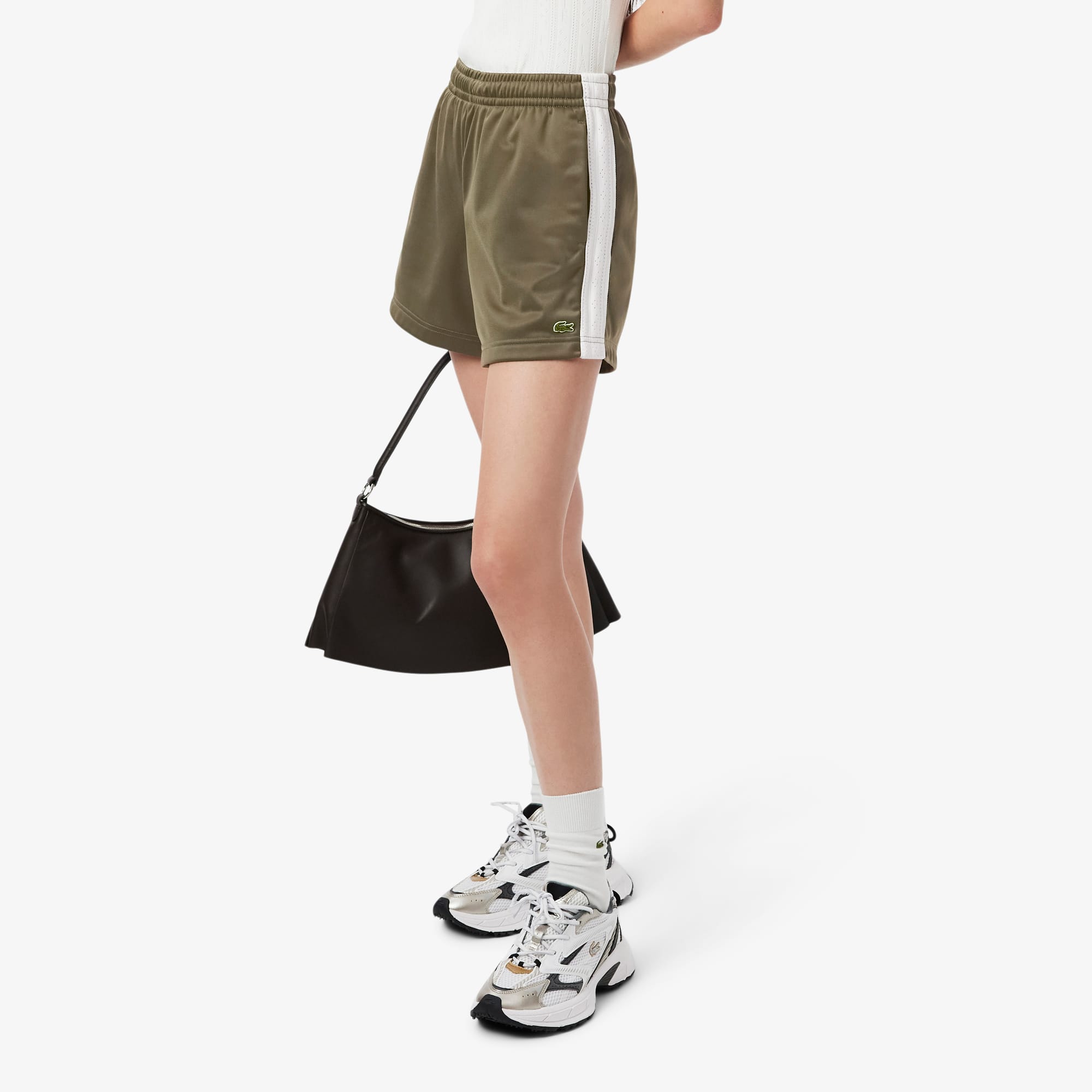 Women's Satin Jersey Pointelle Stripe Shorts - Khaki Green