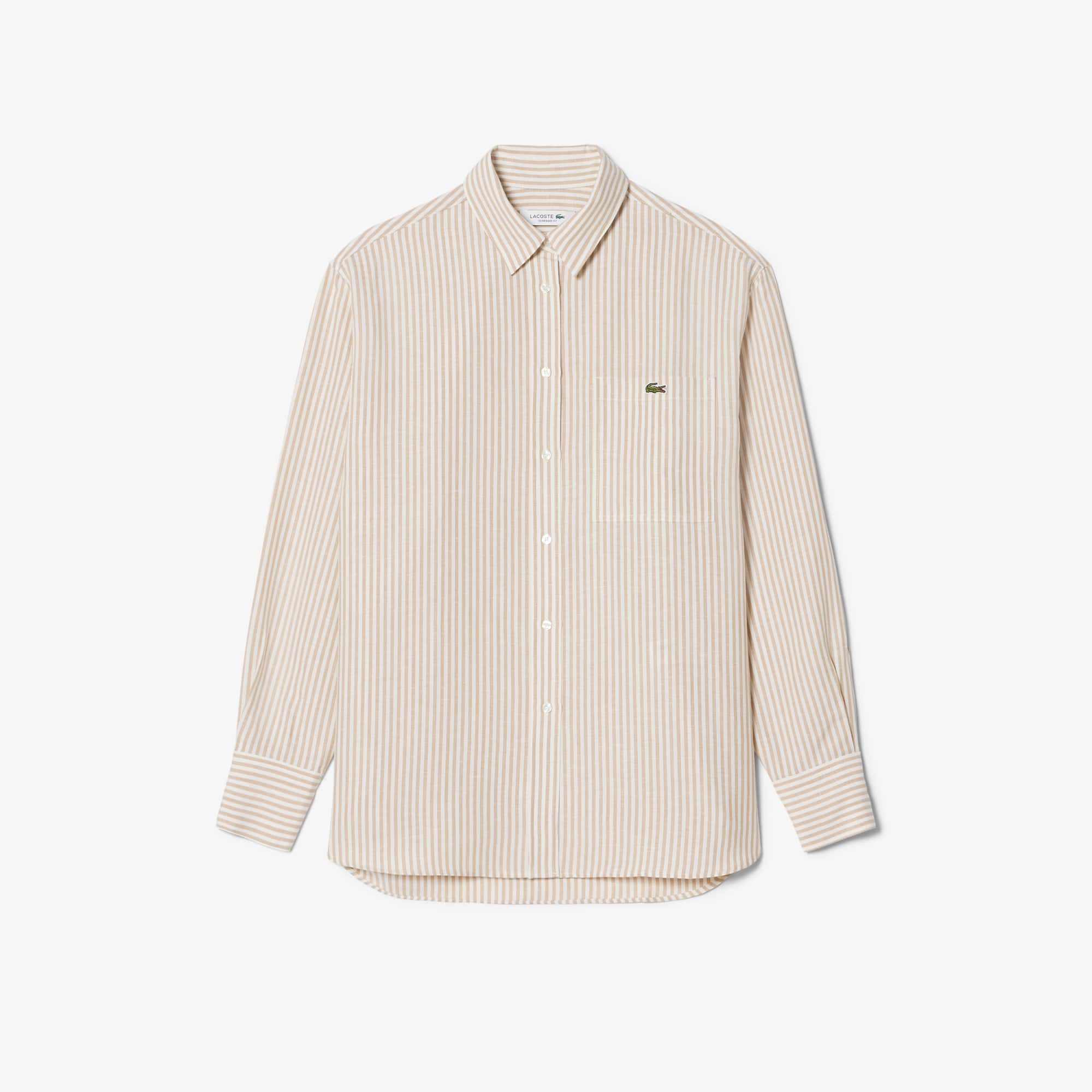 Oversized Linen Blend Shirt - Beige / Blanc