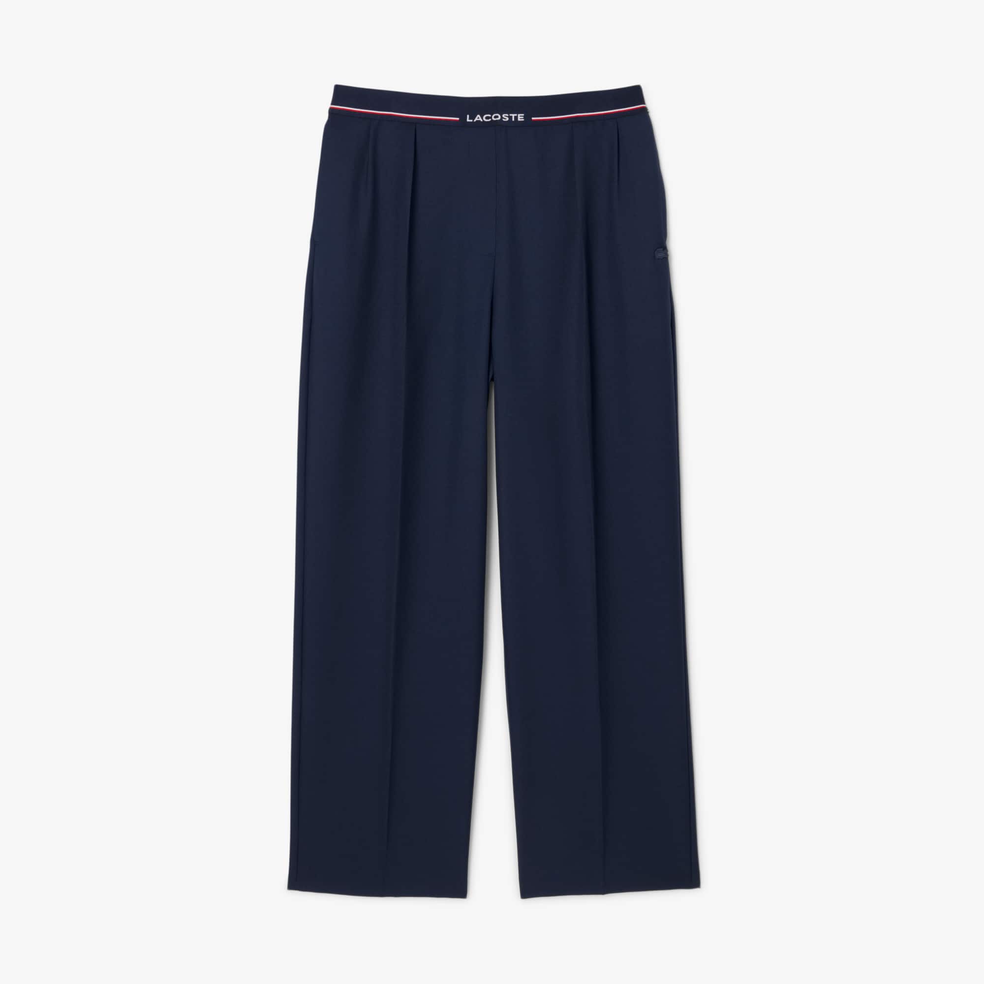 Women's Oversized Wool Blend Pleated Pants - Navy Blue
