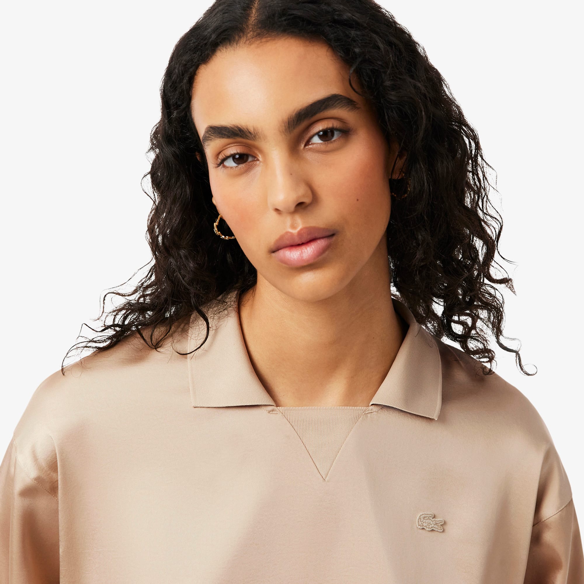Relaxed Fit Satin Polo - Beige
