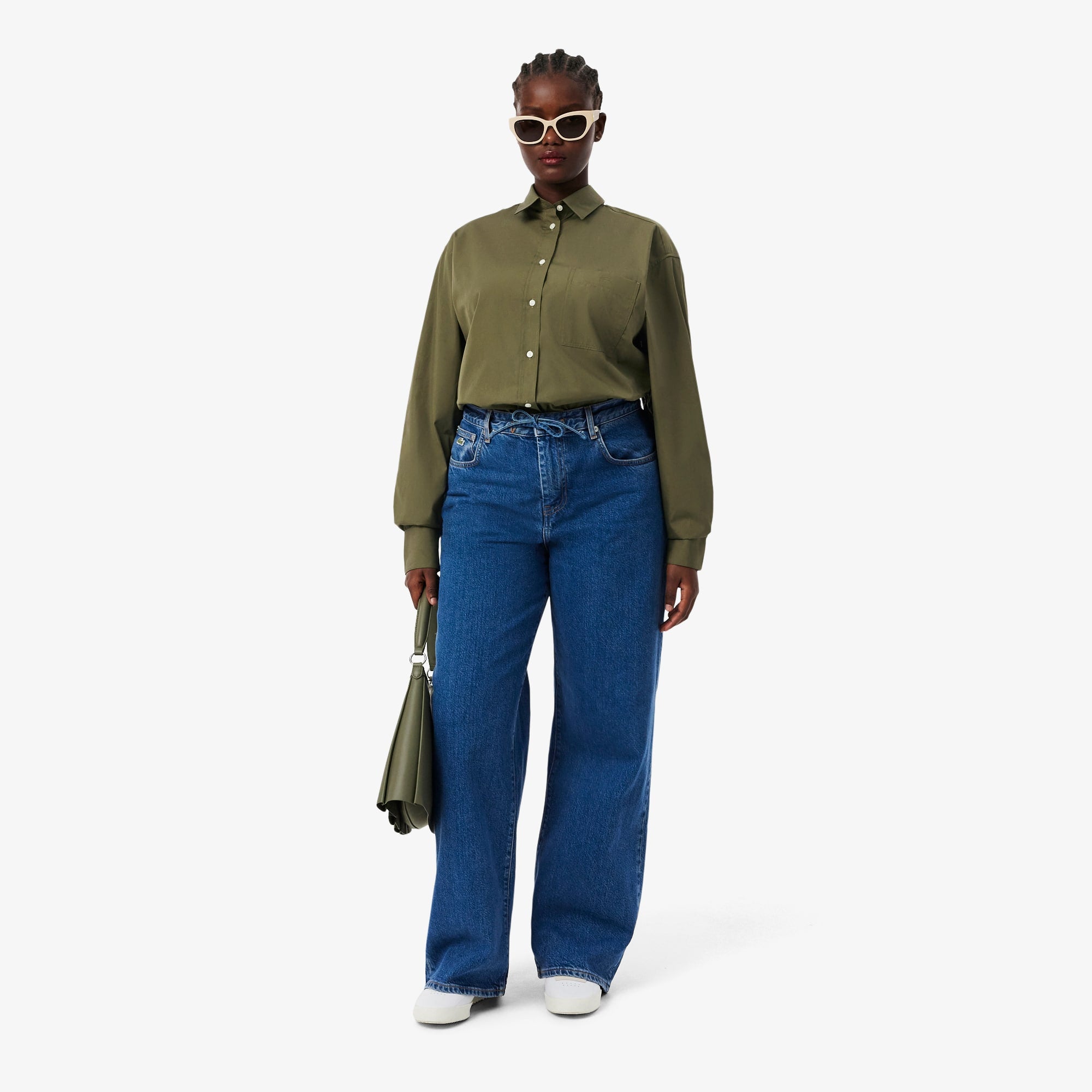 Women's Oversized Cotton Button Down Shirt - Khaki Green