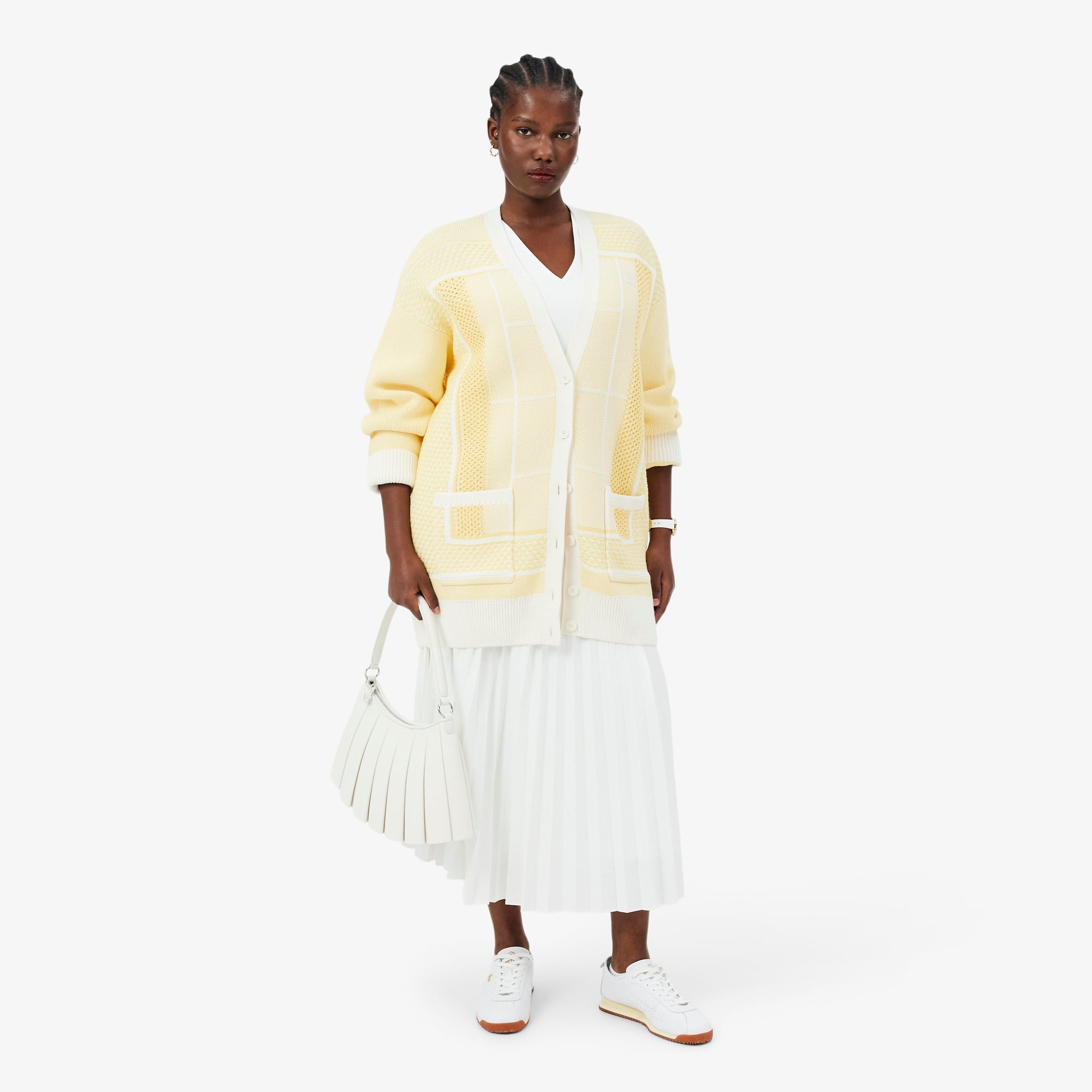 Tennis Court Long Cardigan - Blanc / Jaune