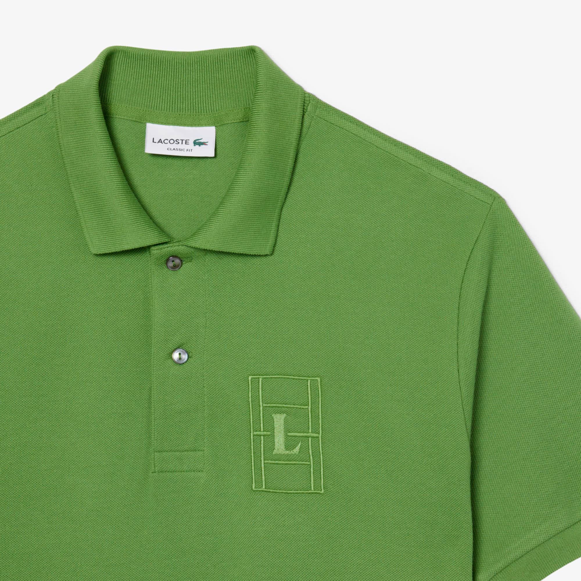 Classic Fit Embroidery Detail Petit Piqué Polo - Green